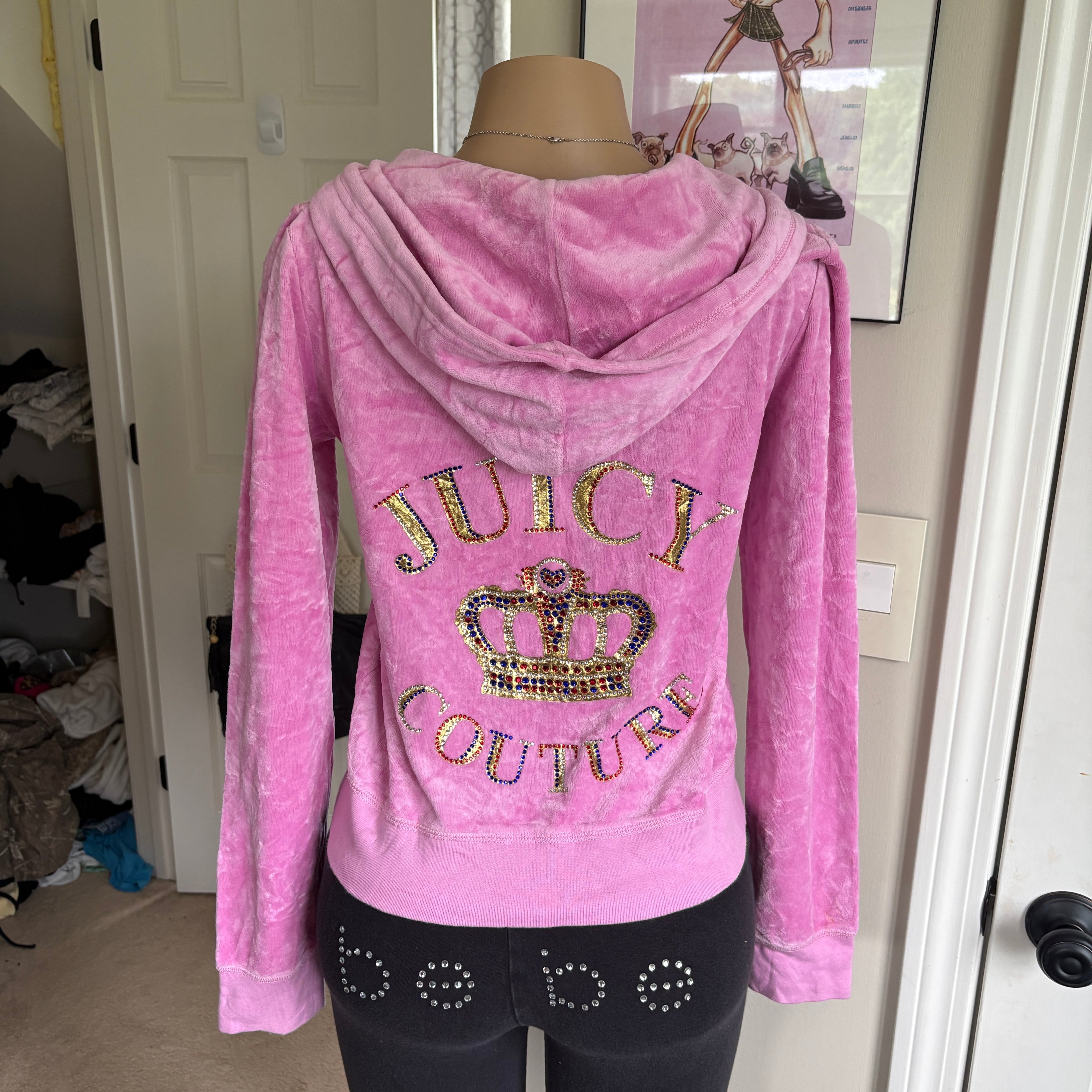00s Juicy Couture pink spellout bling zip track hoodie (size XL)