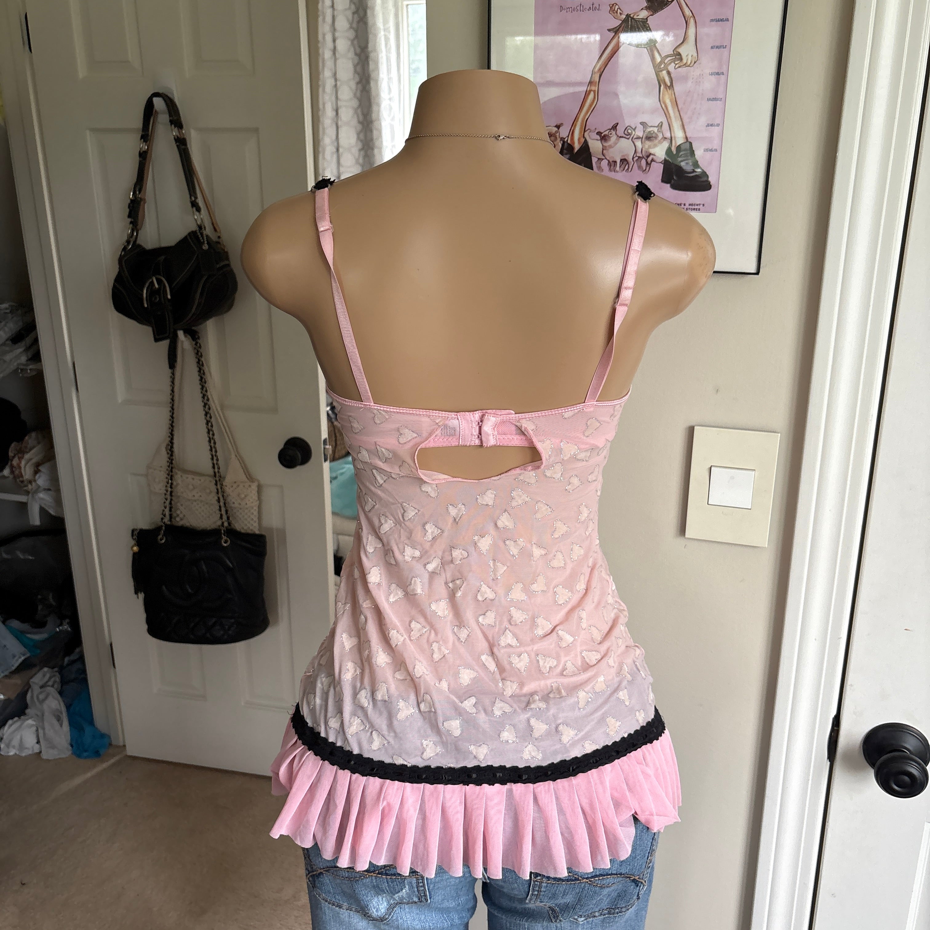 00s Rampage pink heart lingerie slip top (size S)