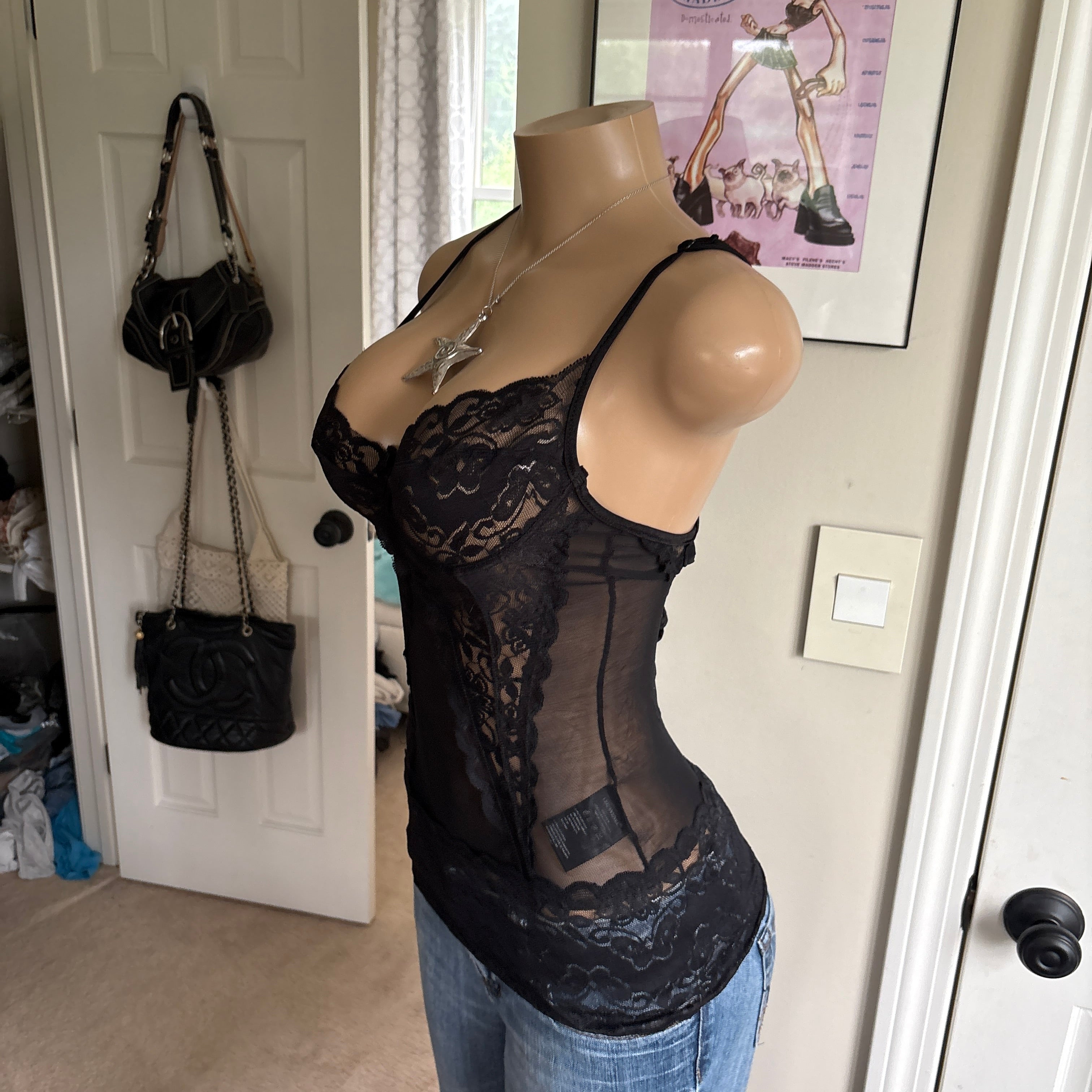 00s black lace floral cami (size S)