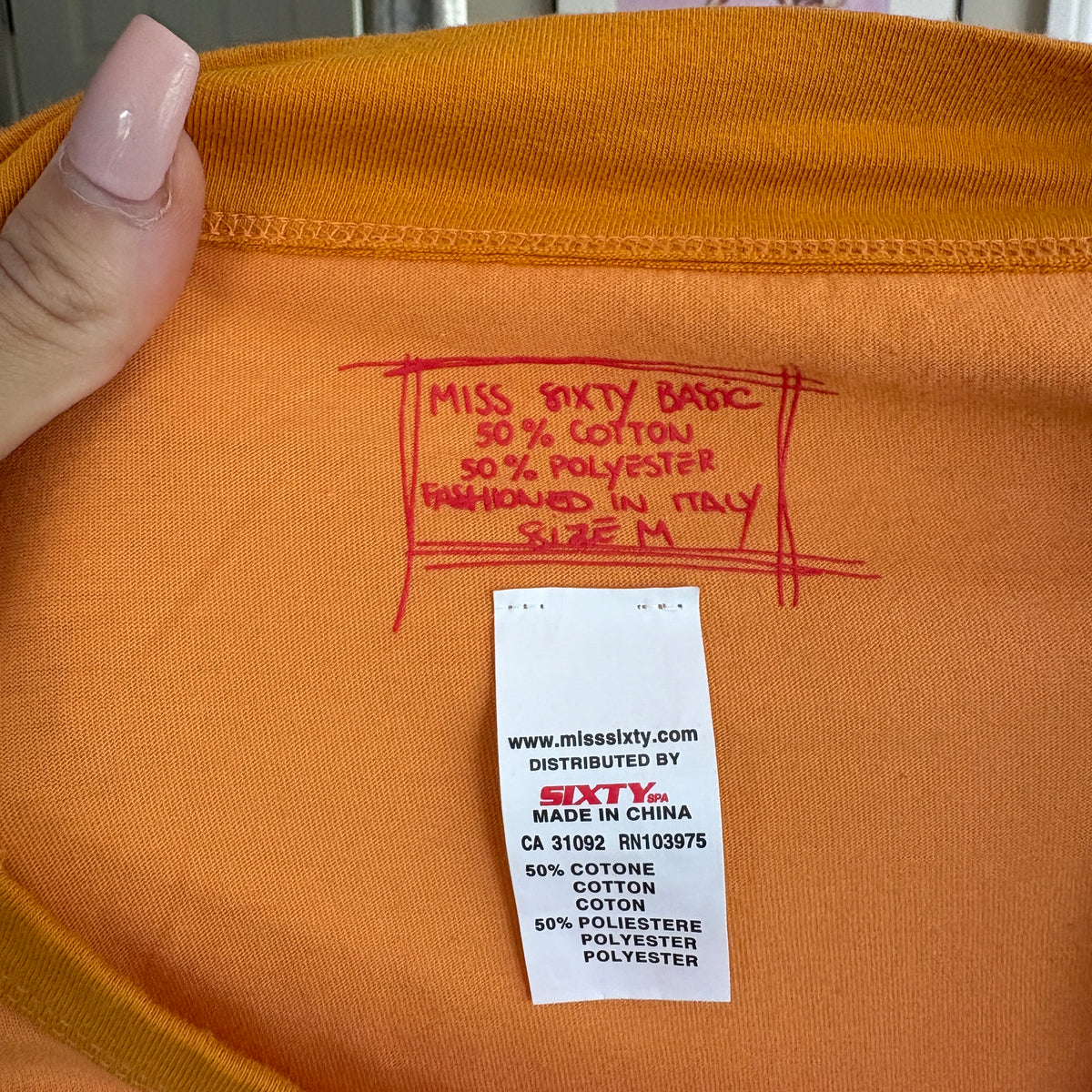 00s Miss Sixty orange graphic long sleeve top (size M)