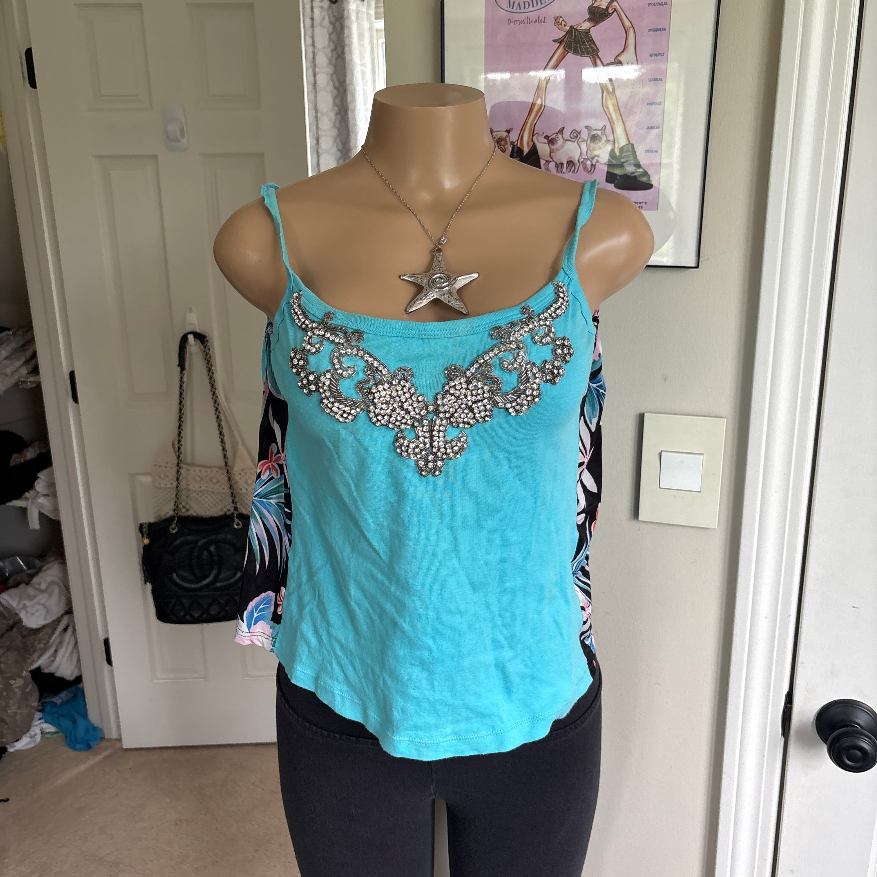 00s avant garde blue rhinestone cami (size L)