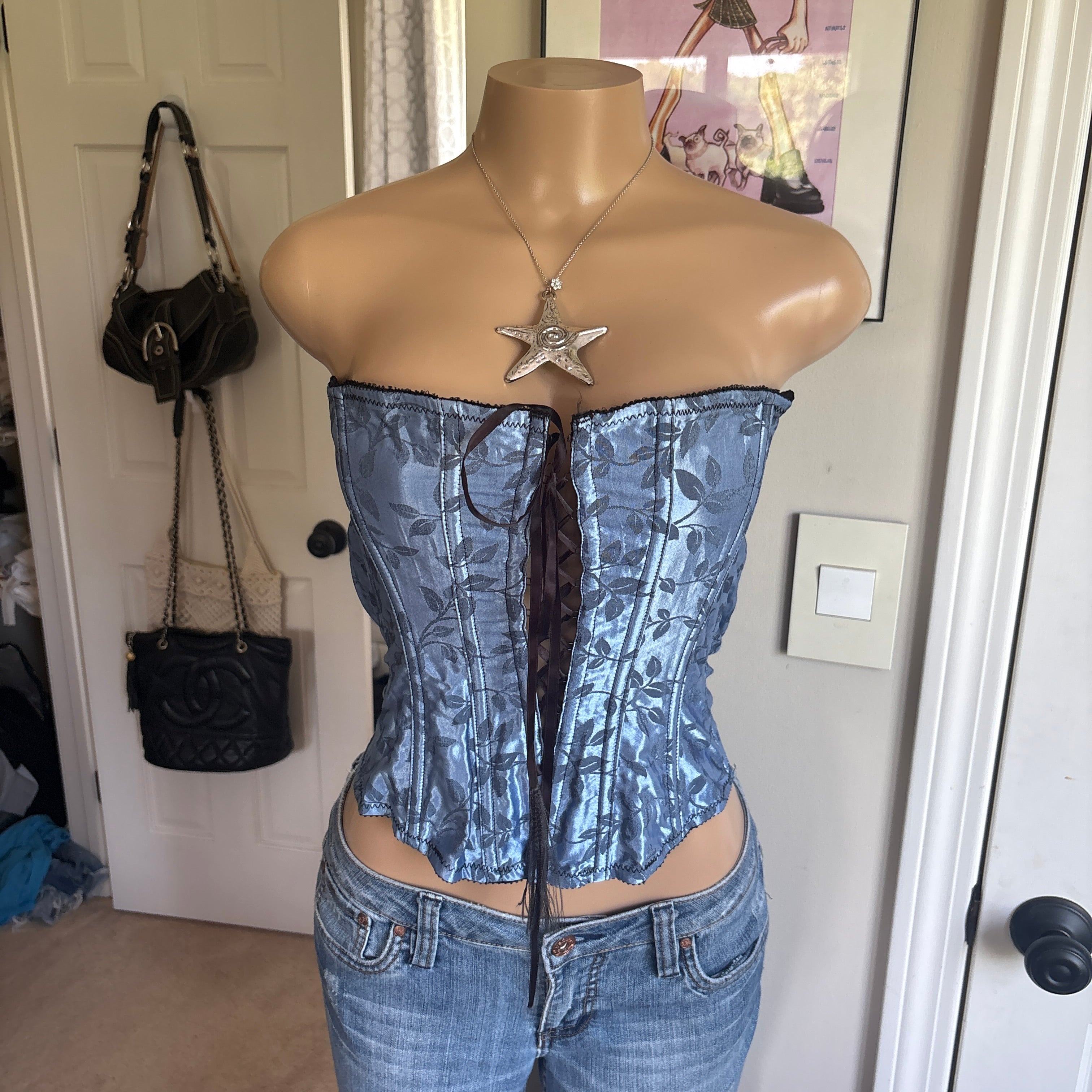 00s Victoria's Secret blue floral corset top (size M)