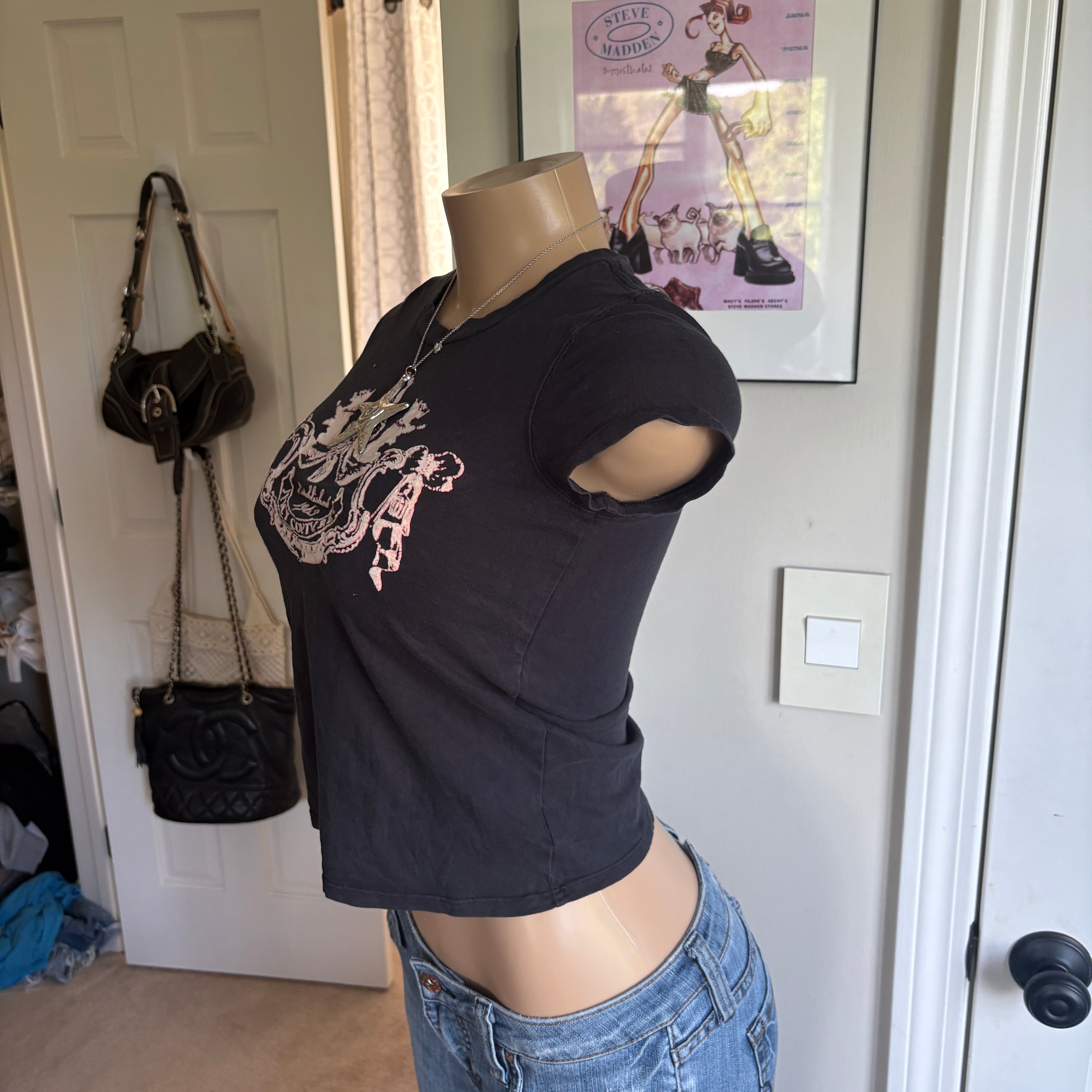 00s Juicy Couture black & pink scottie dog baby tee (size XS)