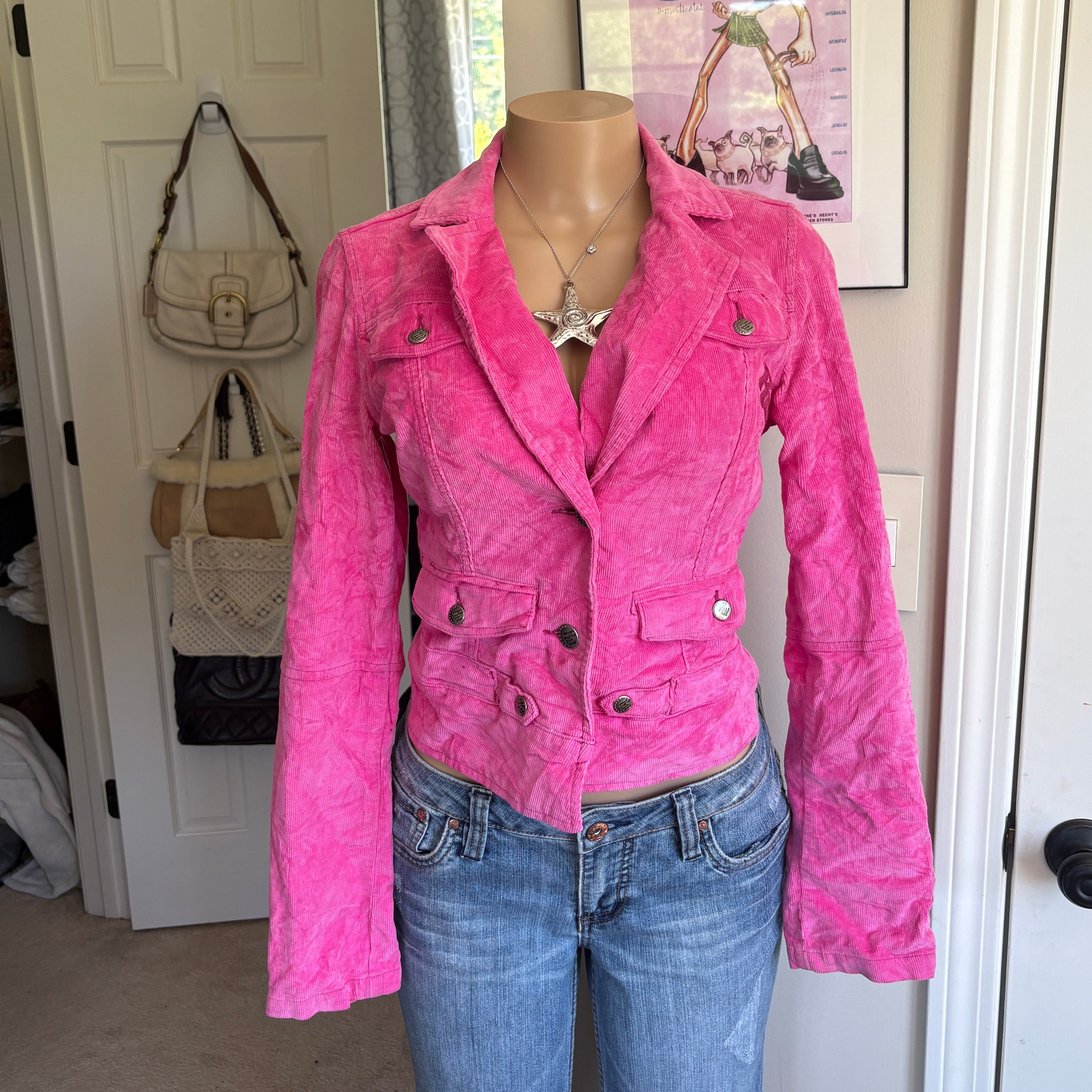 00s Rocawear hot pink corduroy button down jacket (size S)