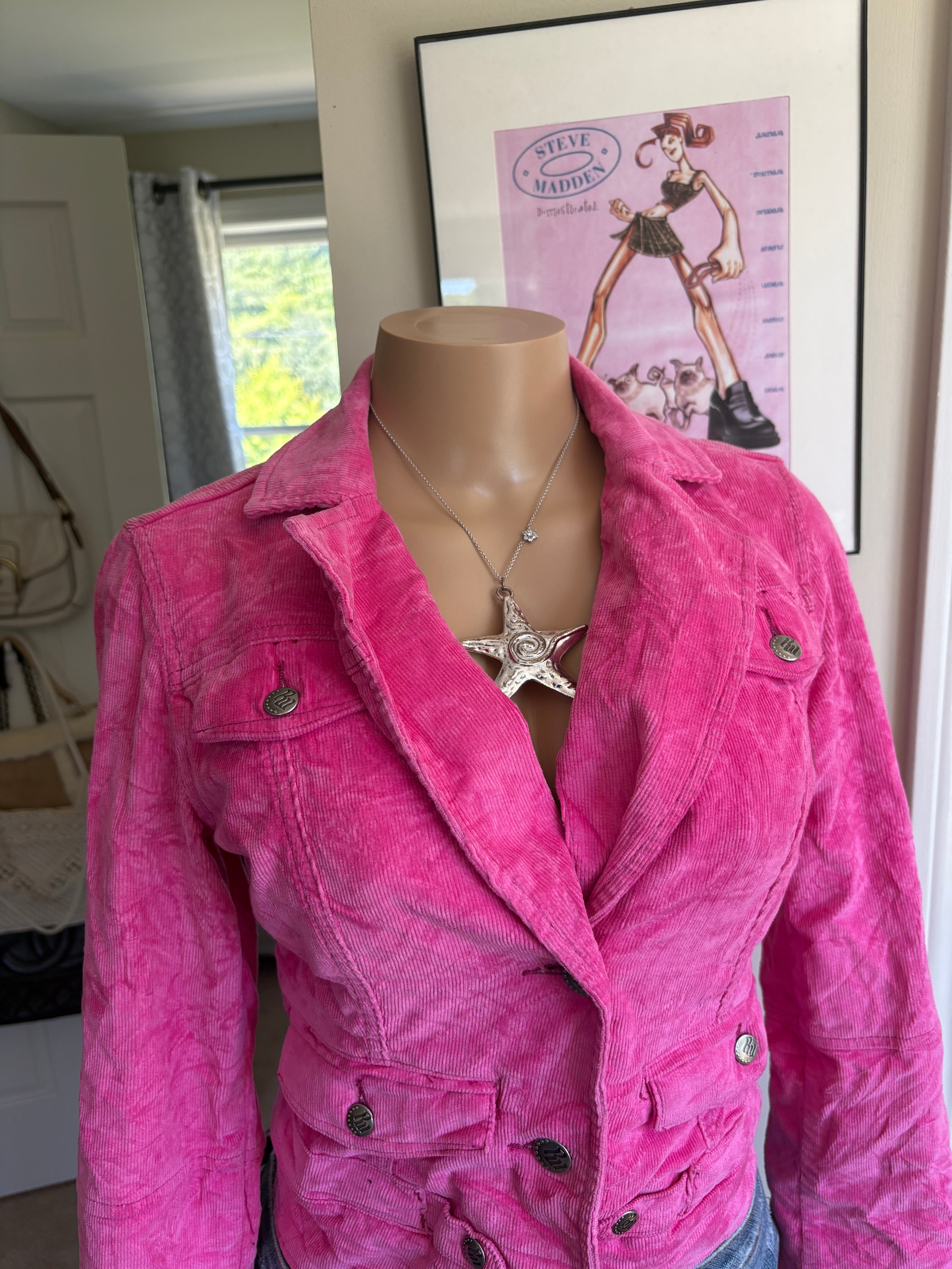 00s Rocawear hot pink corduroy button down jacket (size S)
