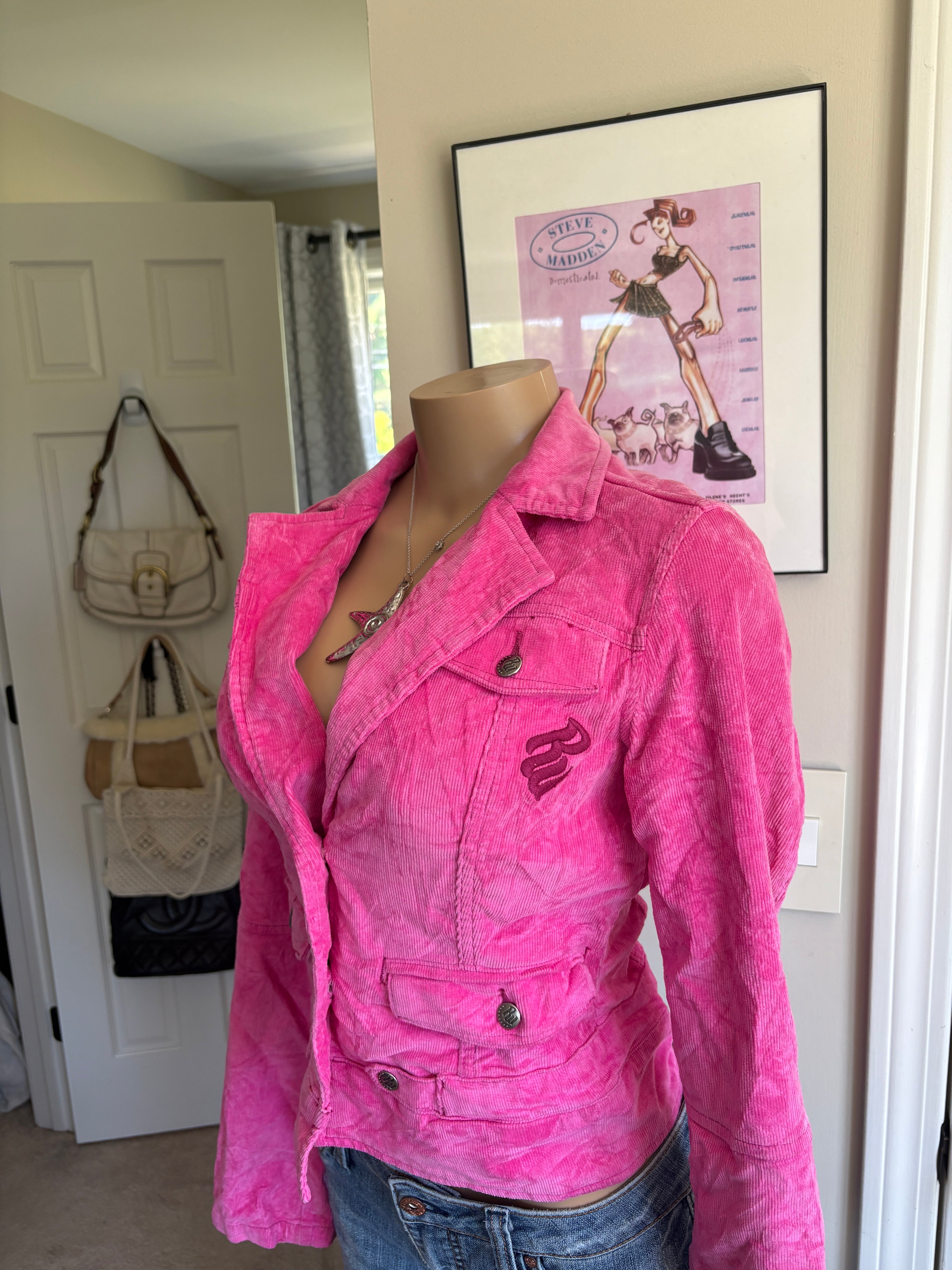 00s Rocawear hot pink corduroy button down jacket (size S)