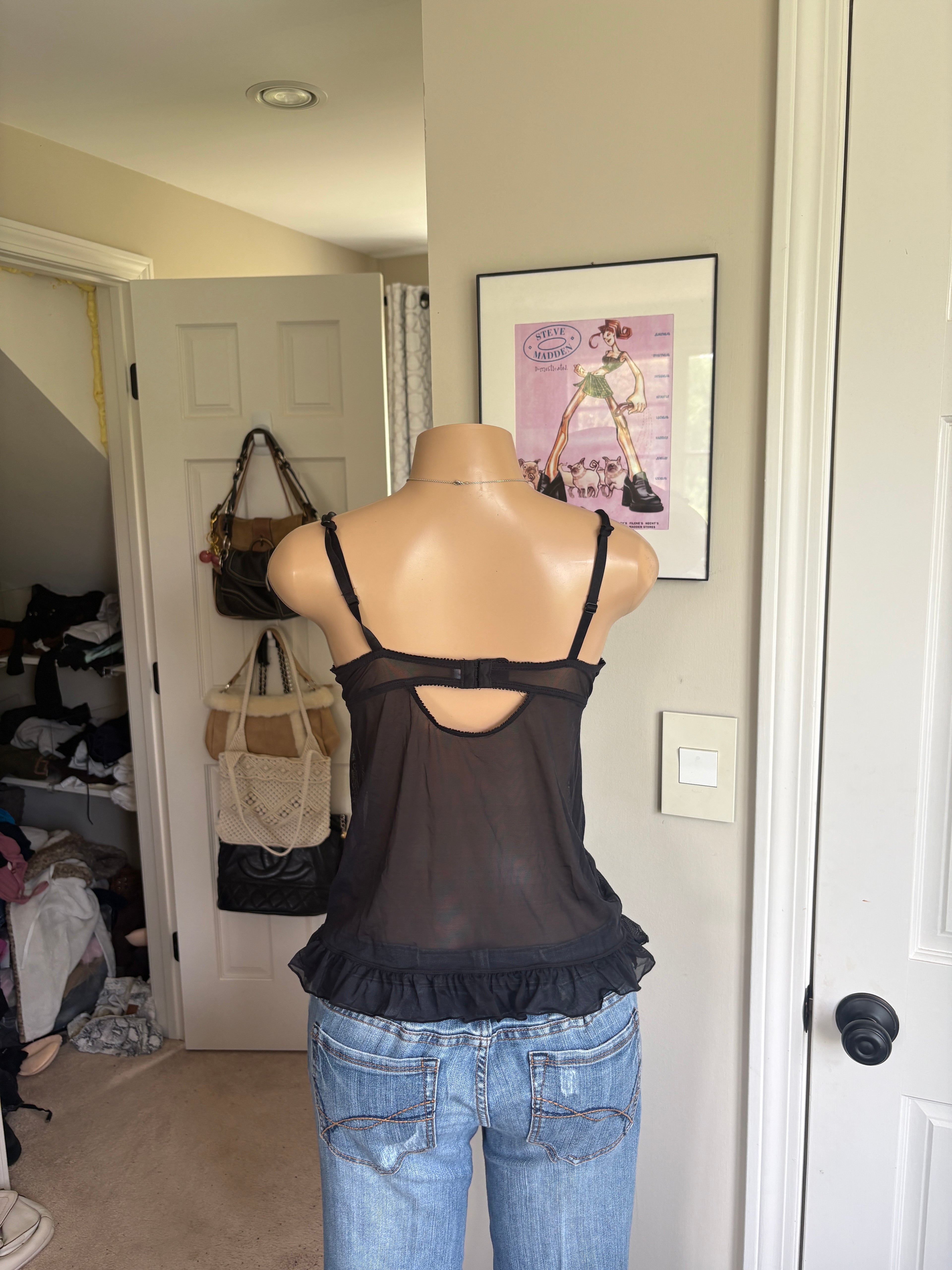 00s black floral lingerie corset top (size M)