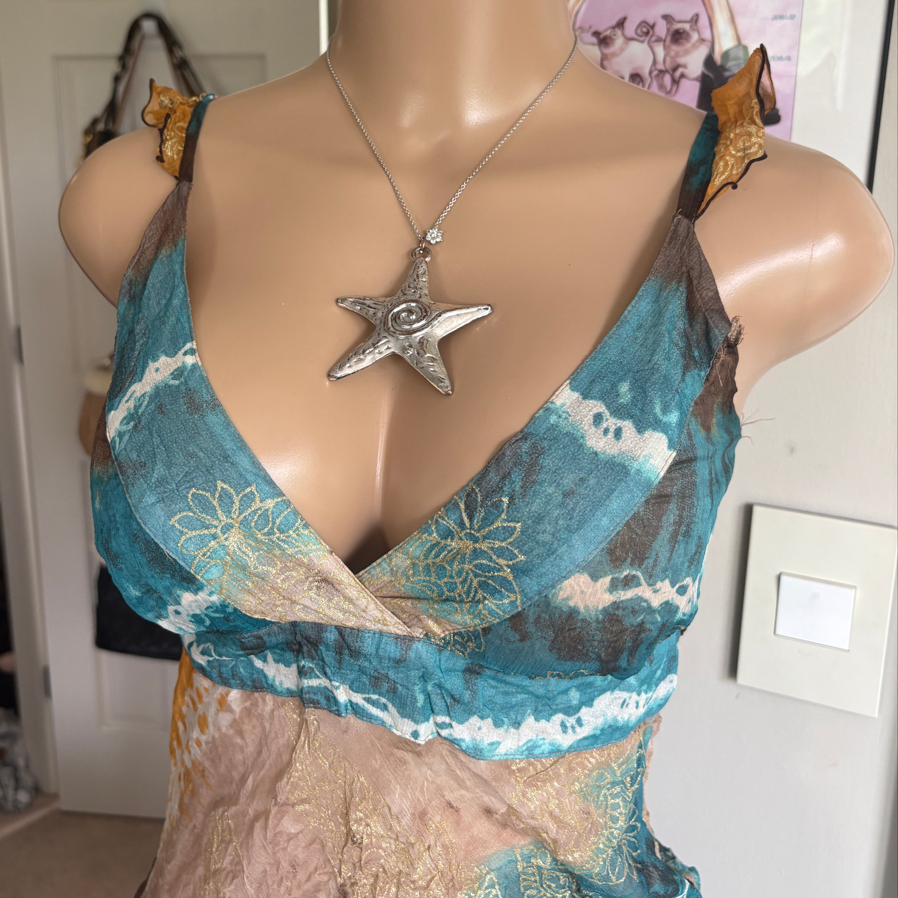 00s Ette Lou fairy multi colored silk tie back tank top (size S/M)