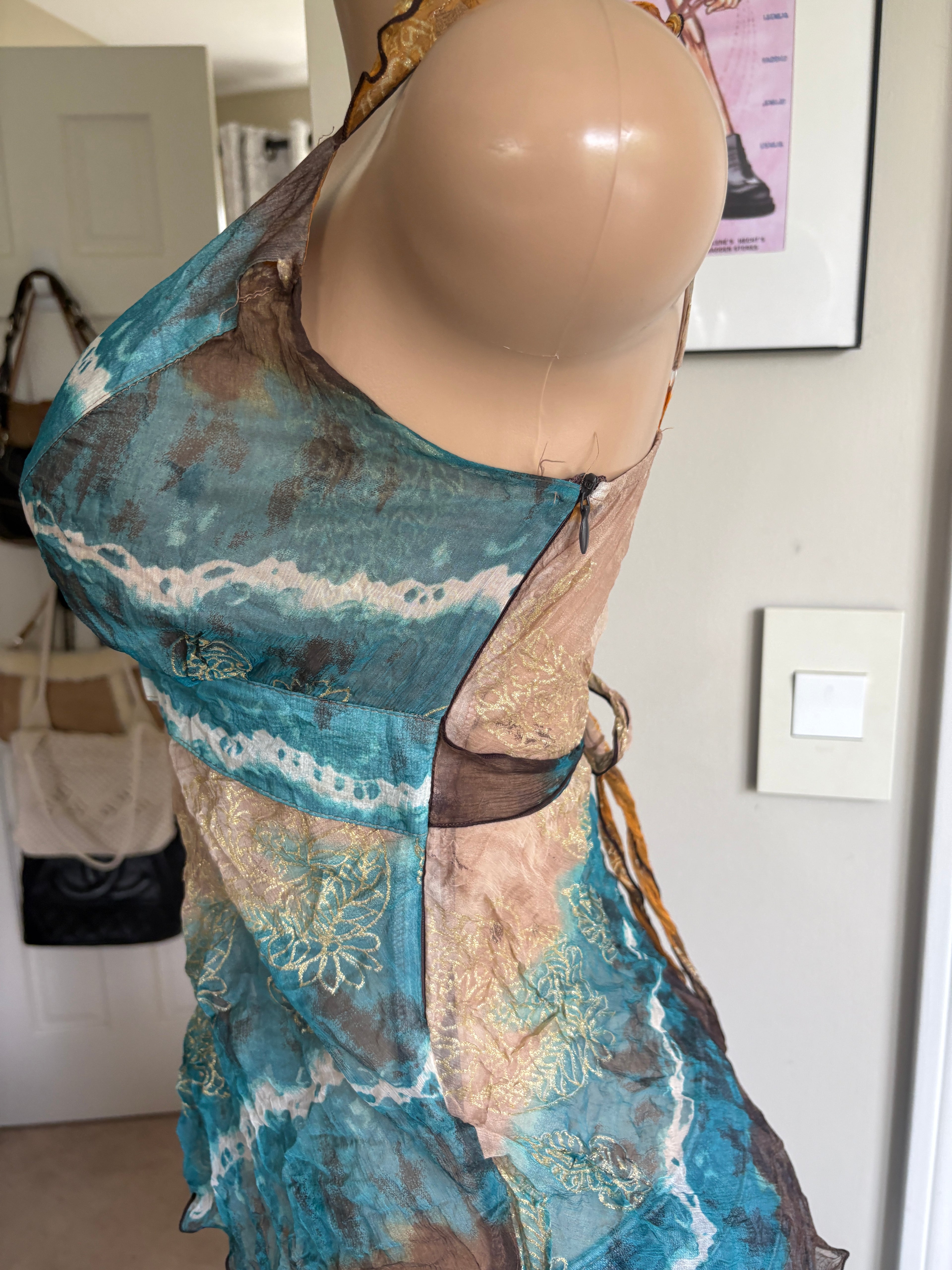 00s Ette Lou fairy multi colored silk tie back tank top (size S/M)