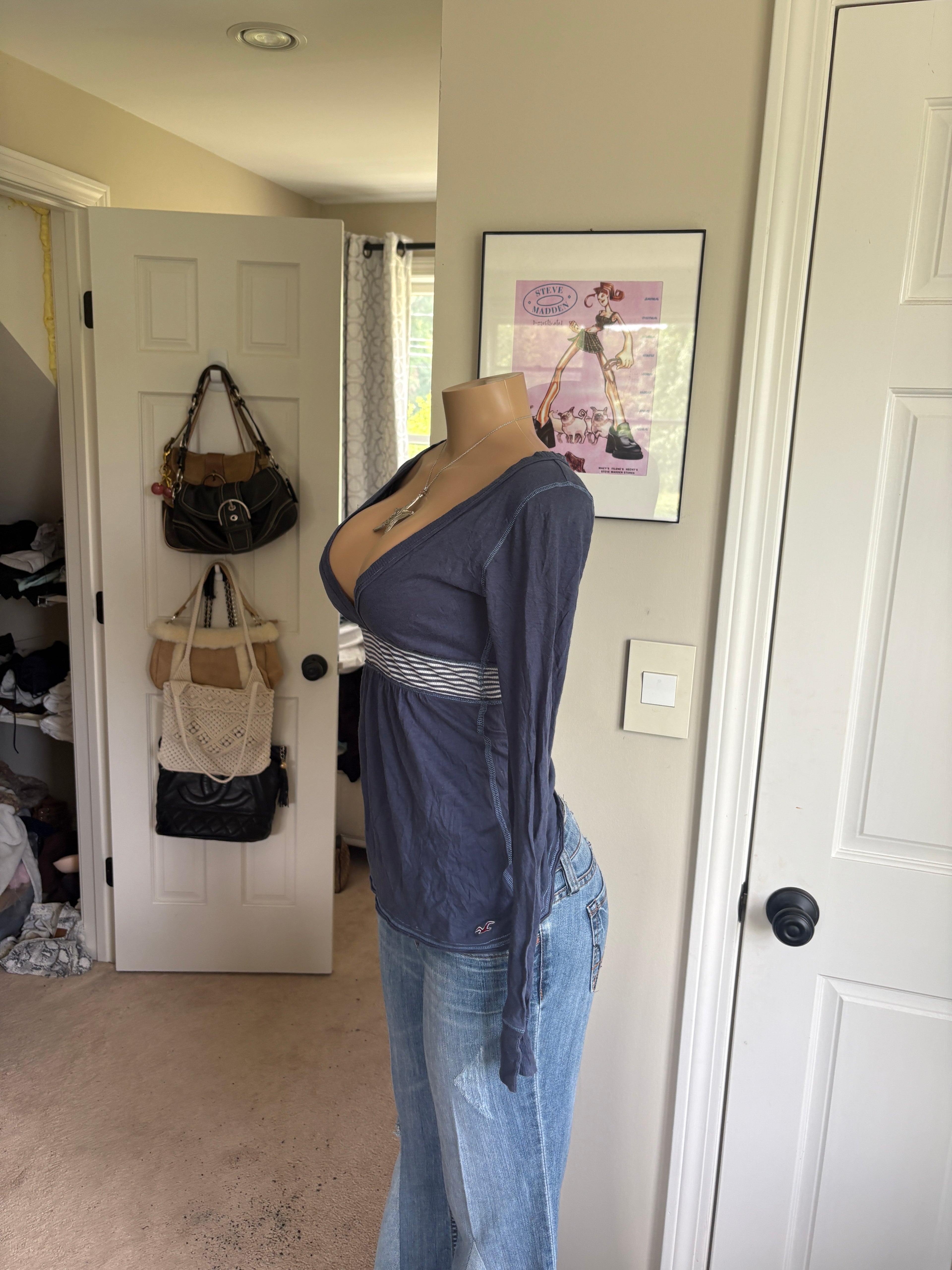 00s Hollister blue babydoll long sleeve top (size M)