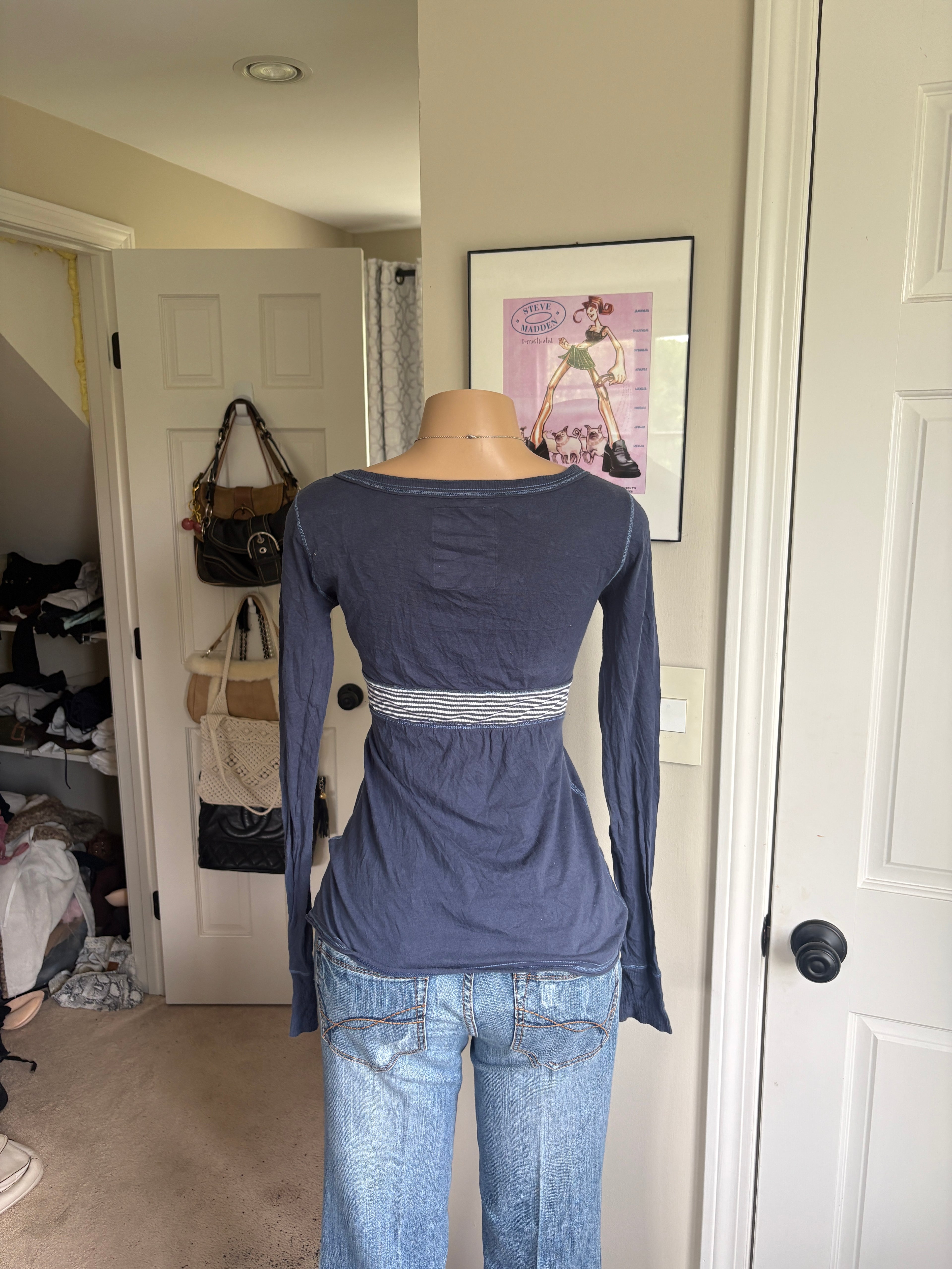 00s Hollister blue babydoll long sleeve top (size M)