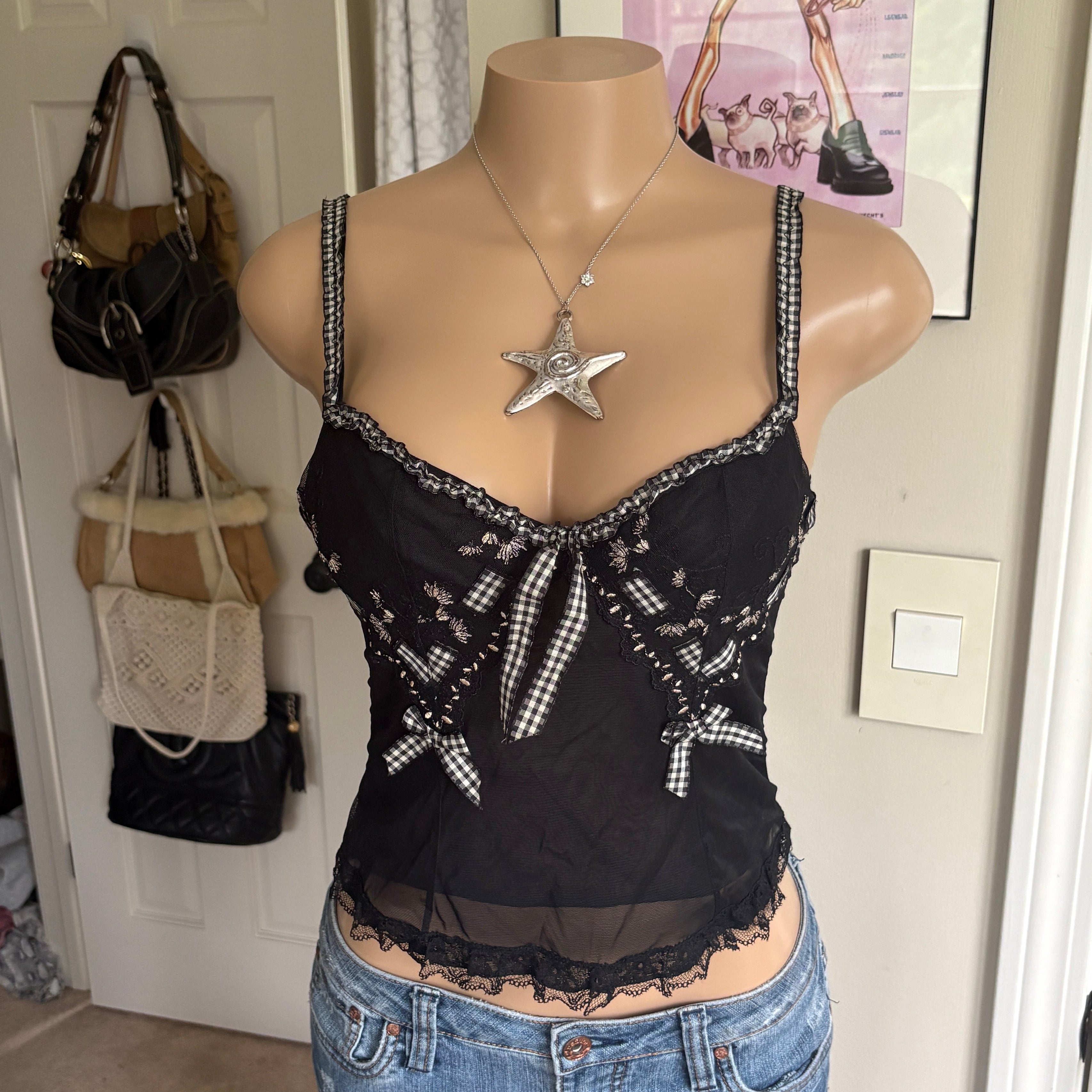 00s black & plaid corset top (size 32B)