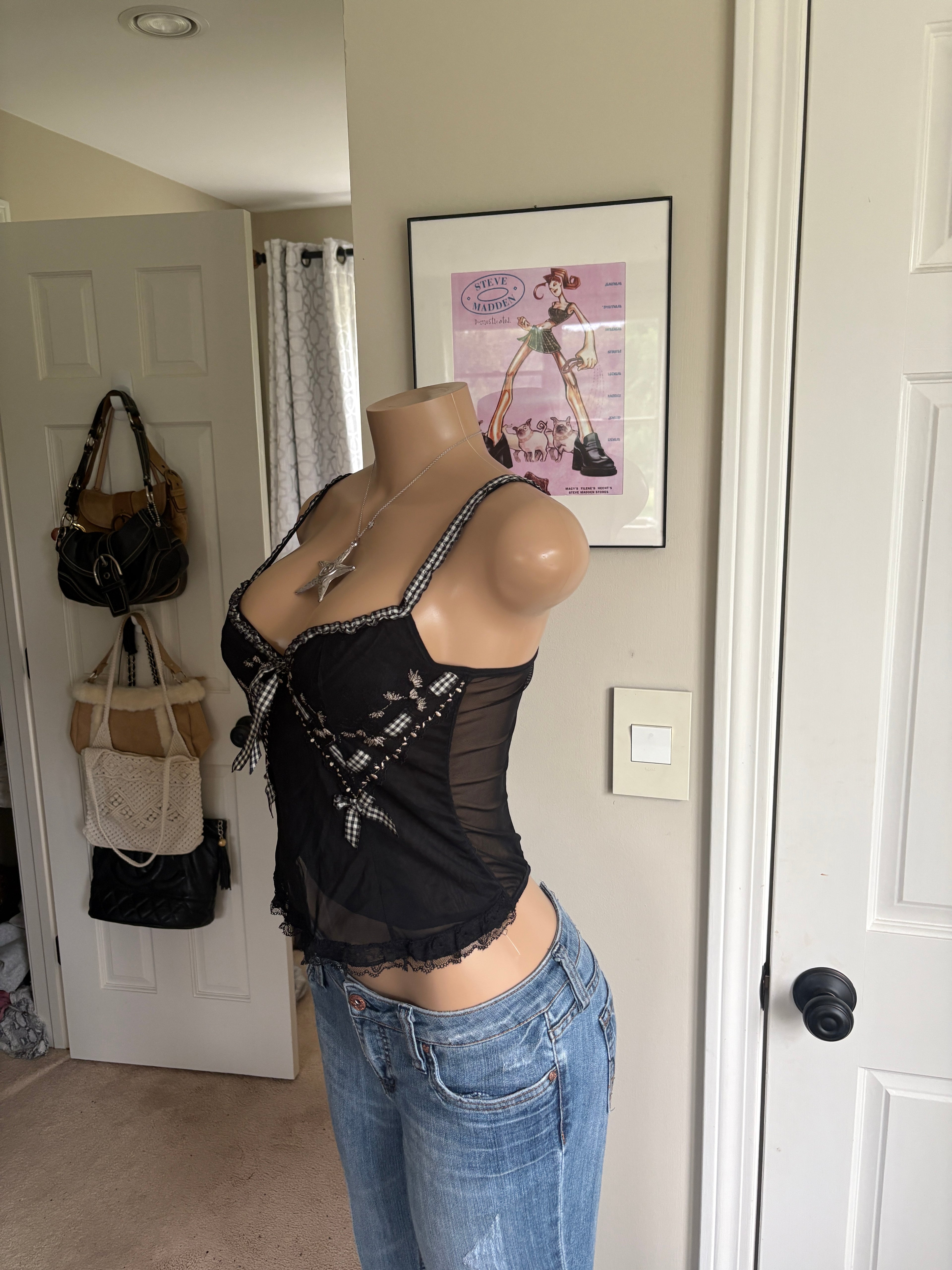 00s black & plaid corset top (size 32B)