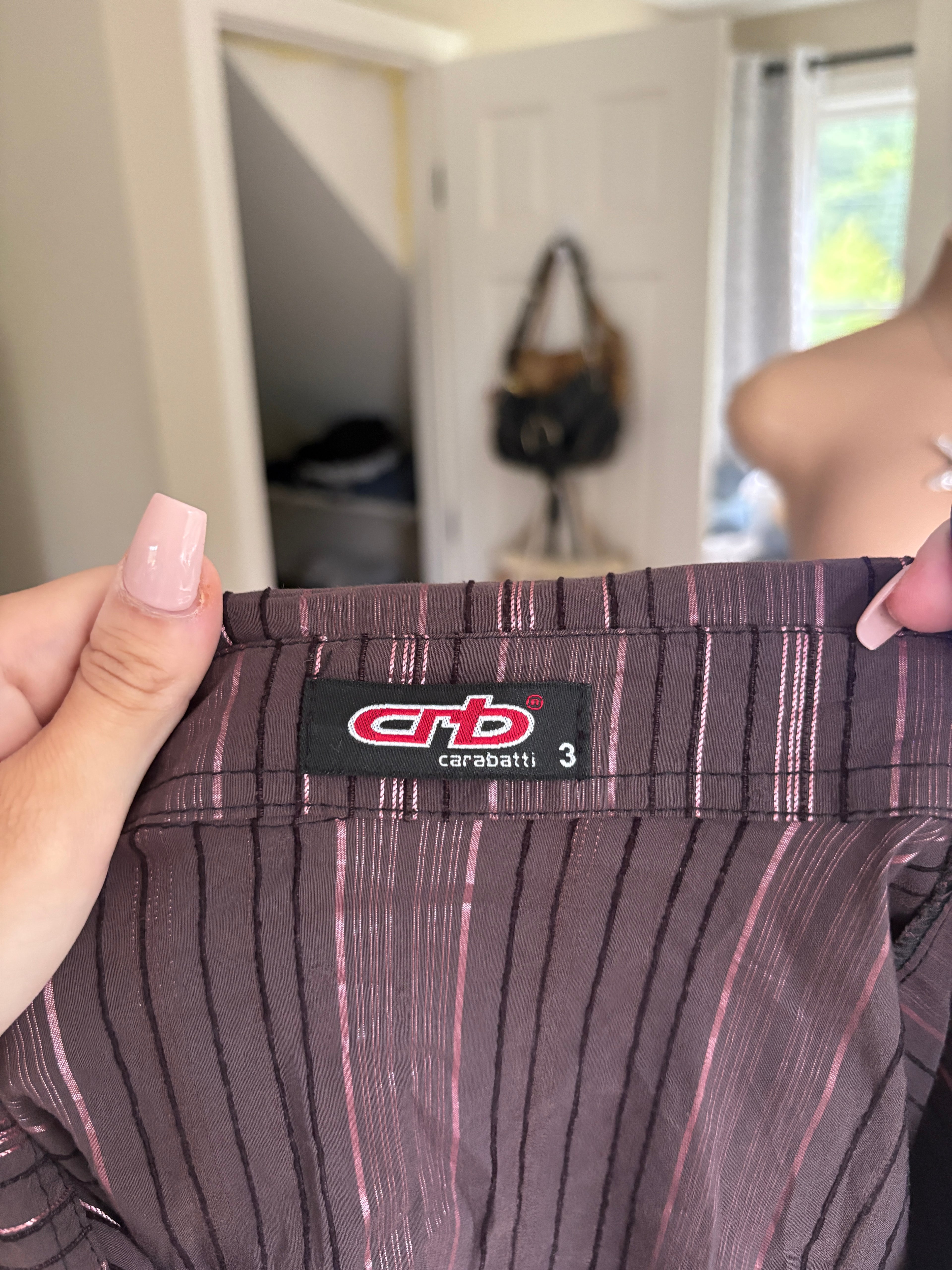 00s brown striped tailored button blouse (size S)