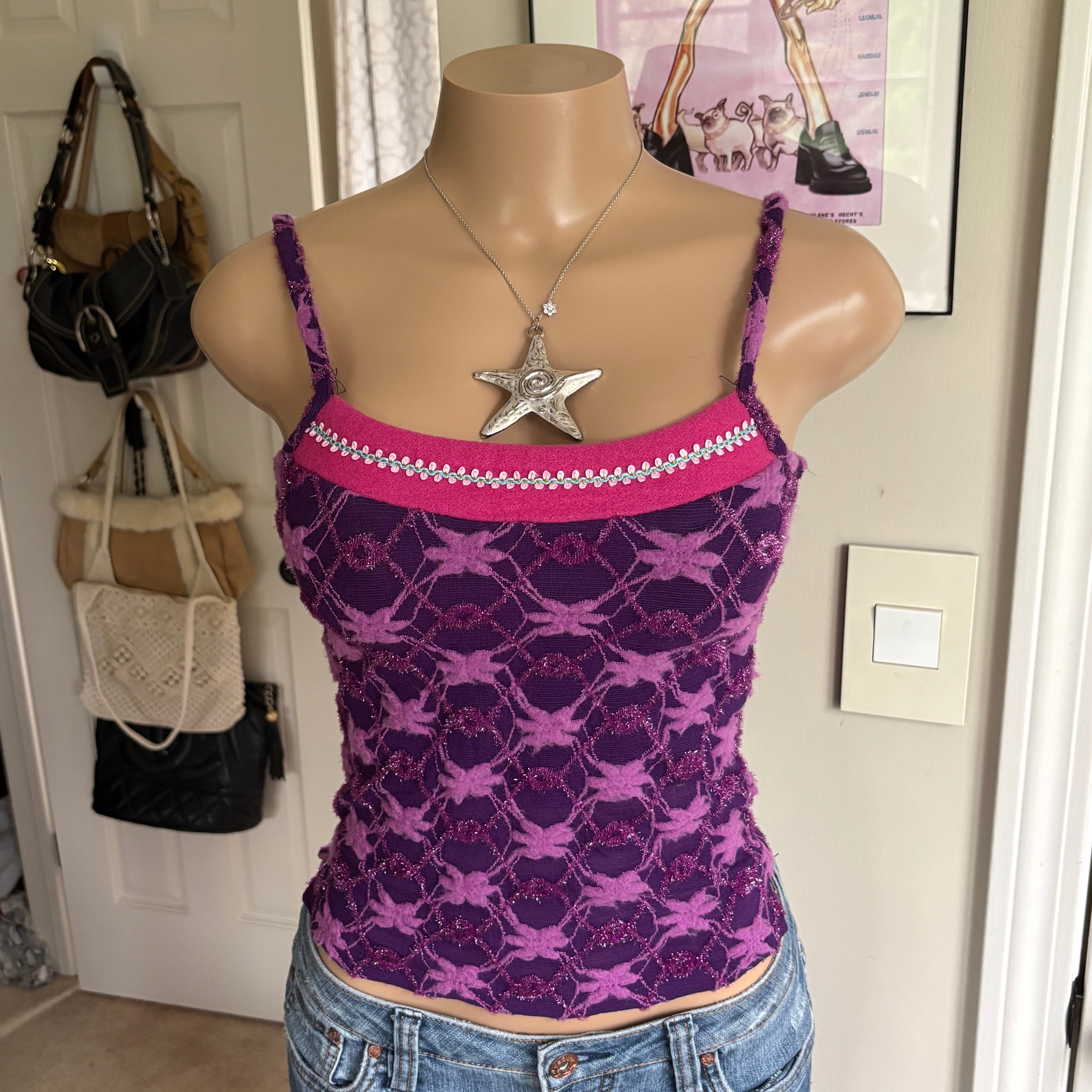 00s unique purple & pink floral tank top (size XS)