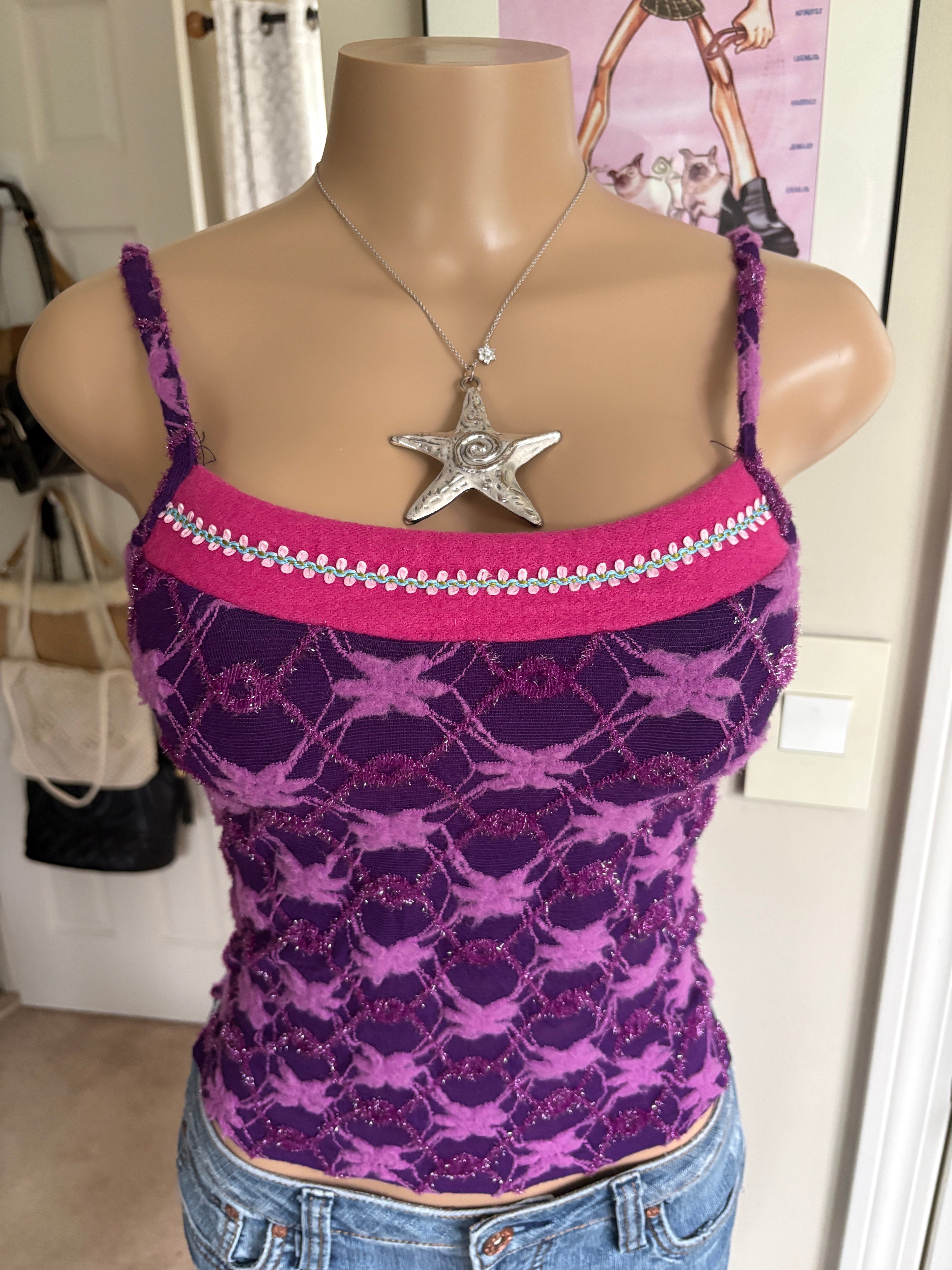 00s unique purple & pink floral tank top (size XS)