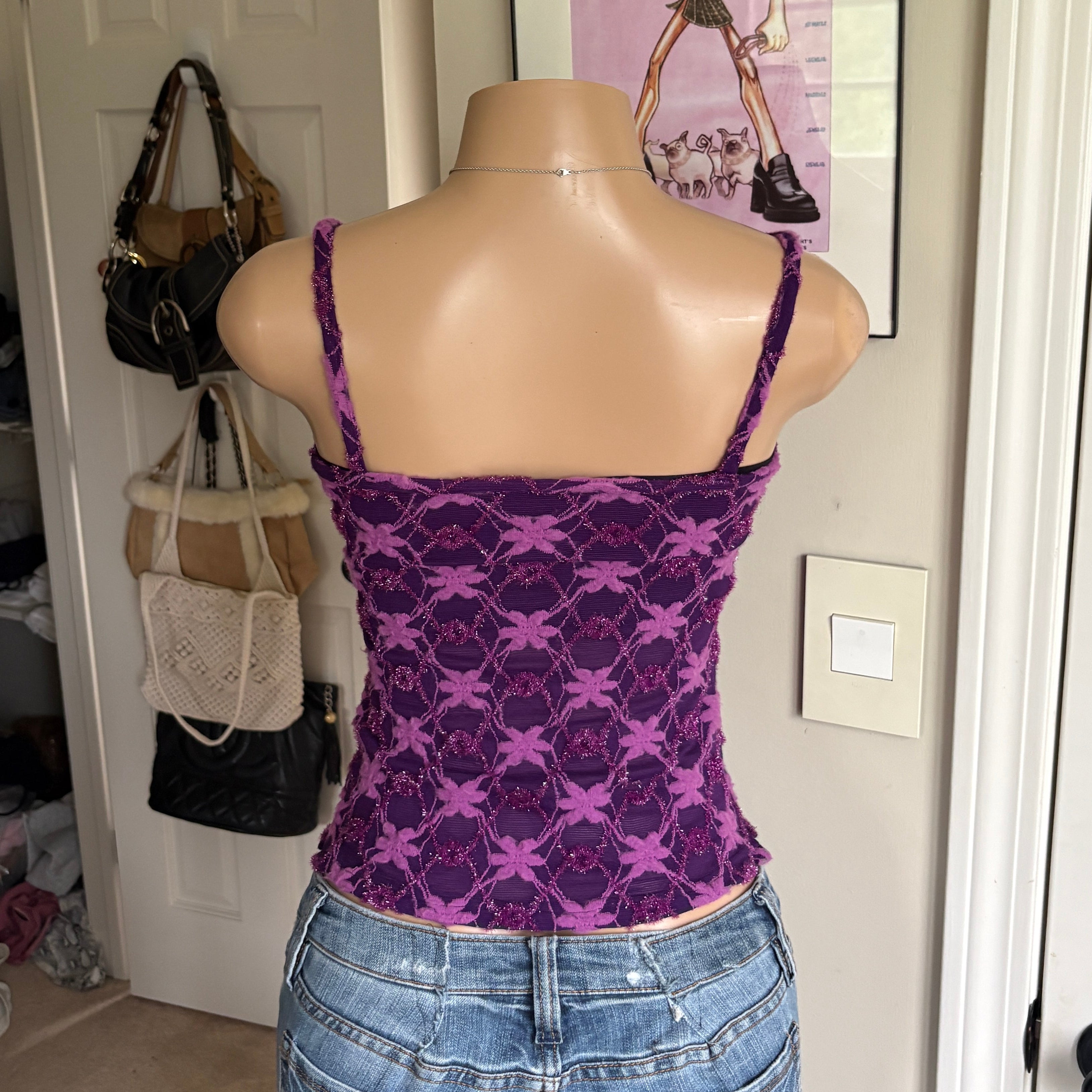 00s unique purple & pink floral tank top (size XS)