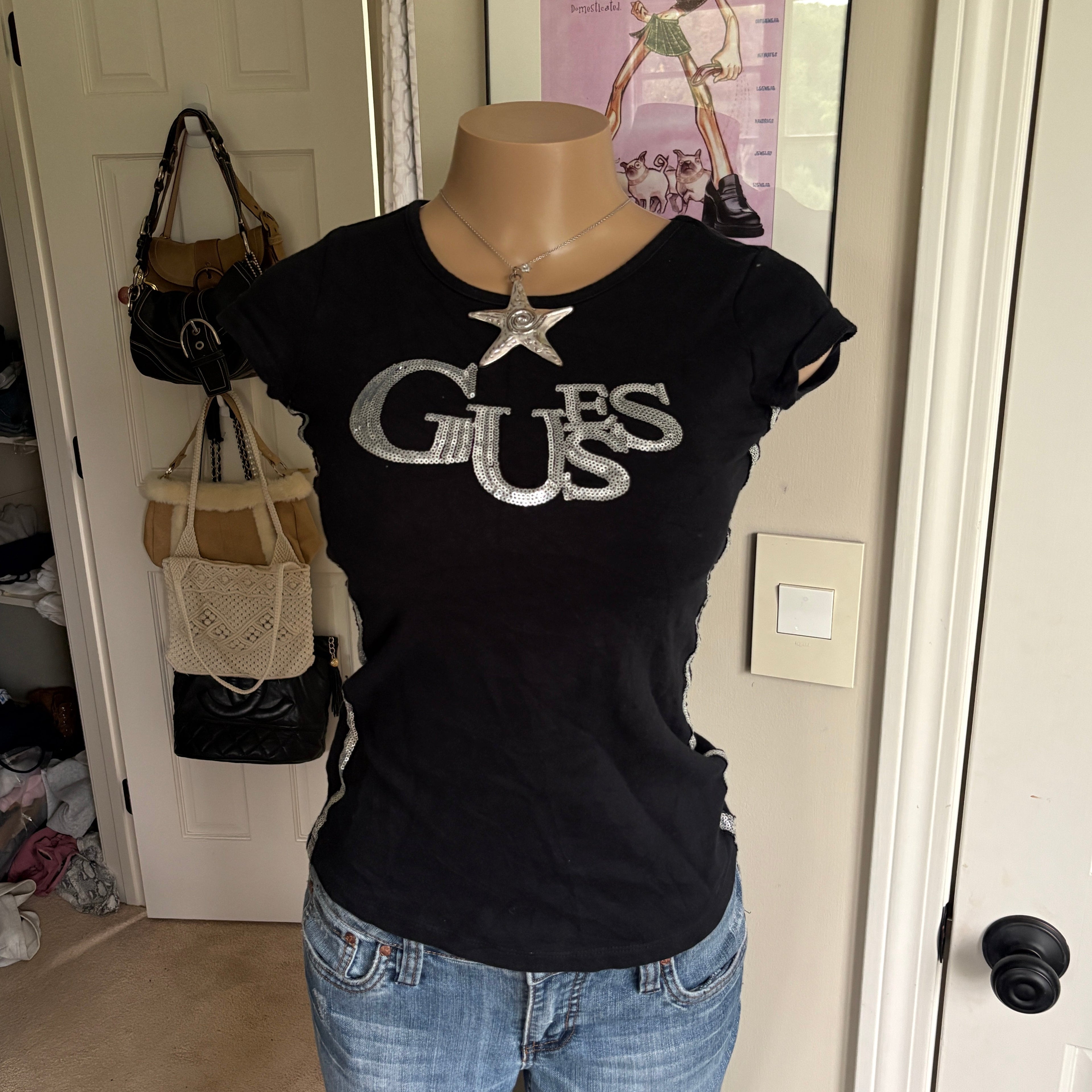 00s Guess bling spellout short sleeve top (size XS)