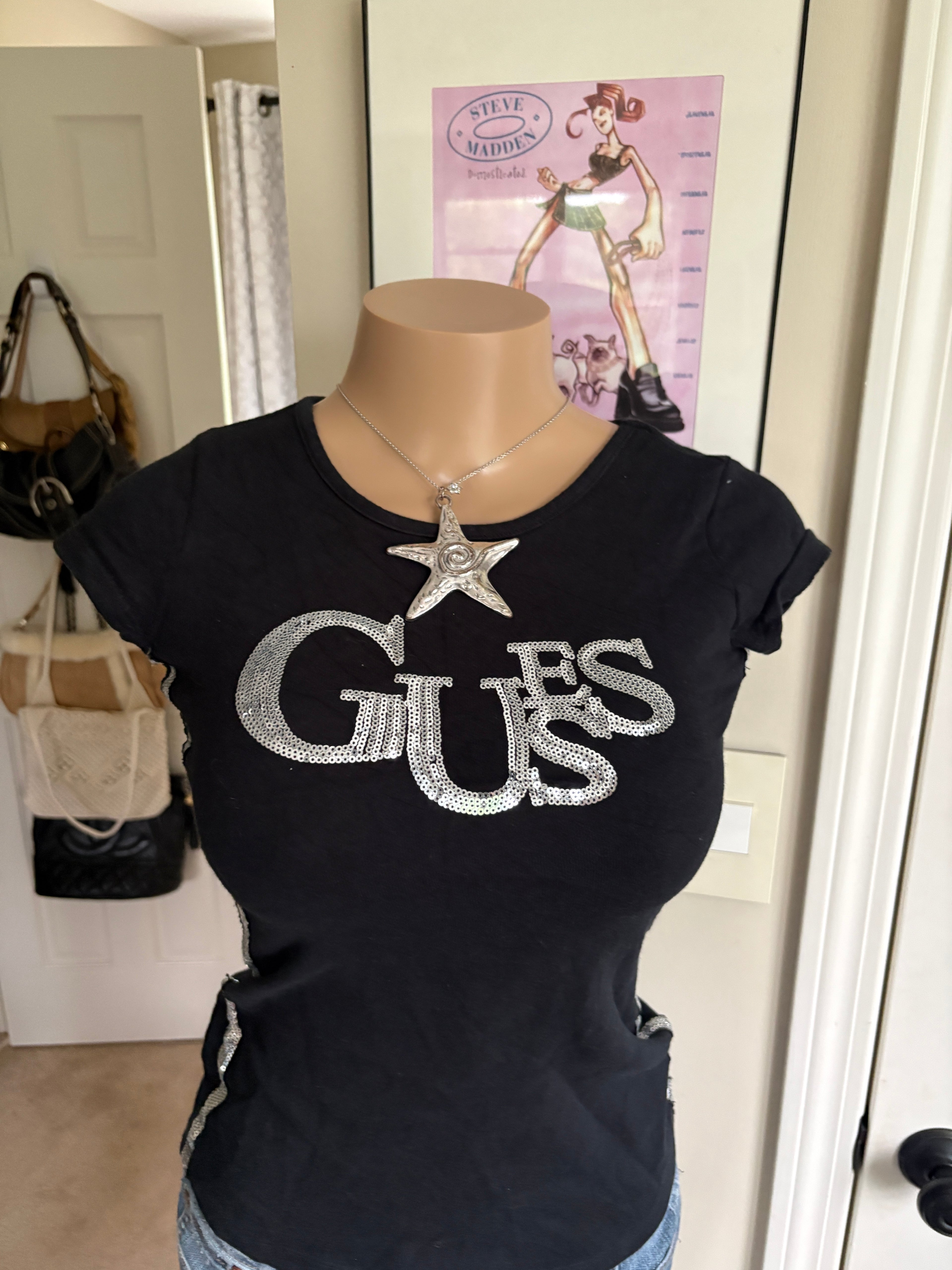 00s Guess bling spellout short sleeve top (size XS)