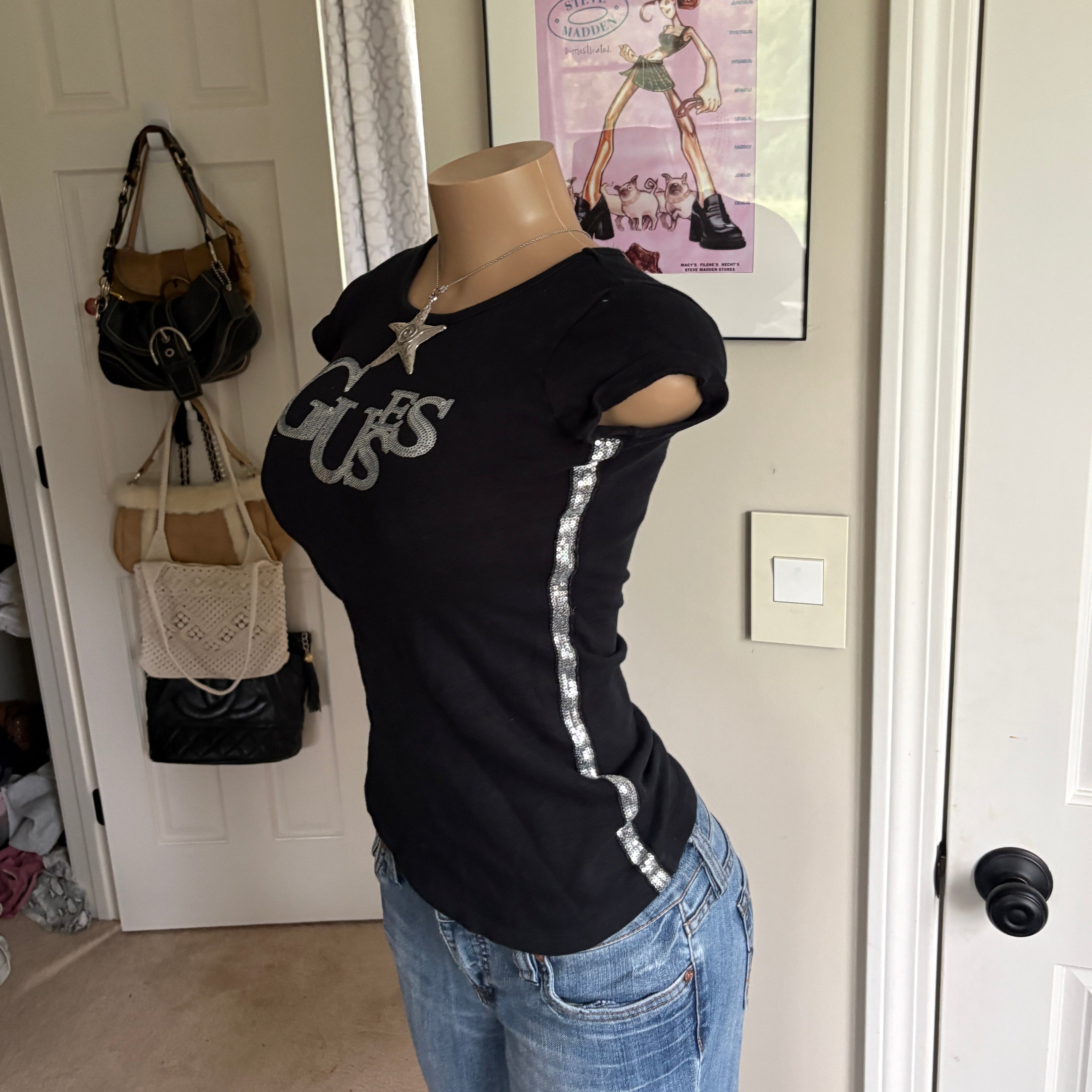 00s Guess bling spellout short sleeve top (size XS)