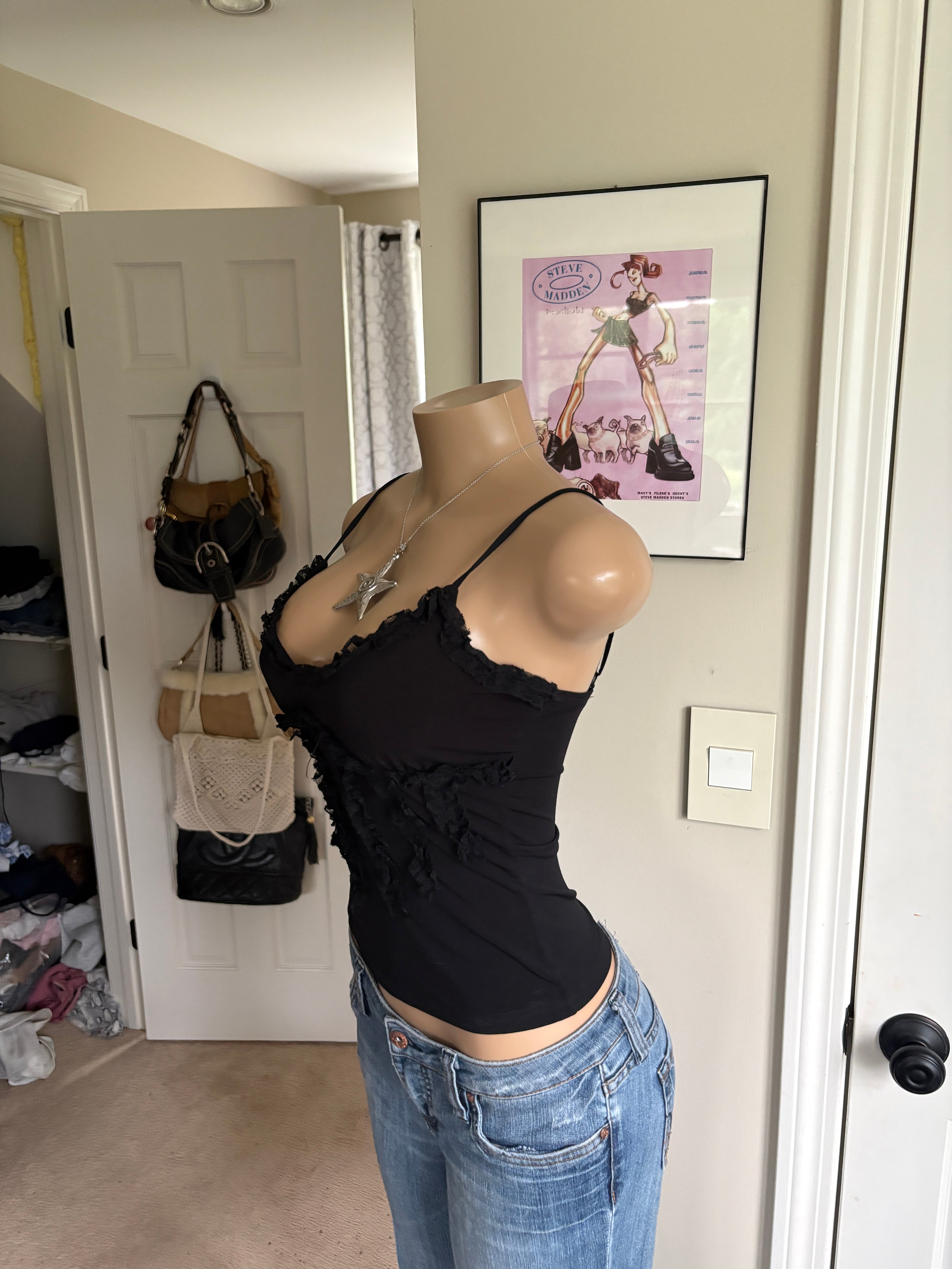 00s black ruffled cami tank (size XS)