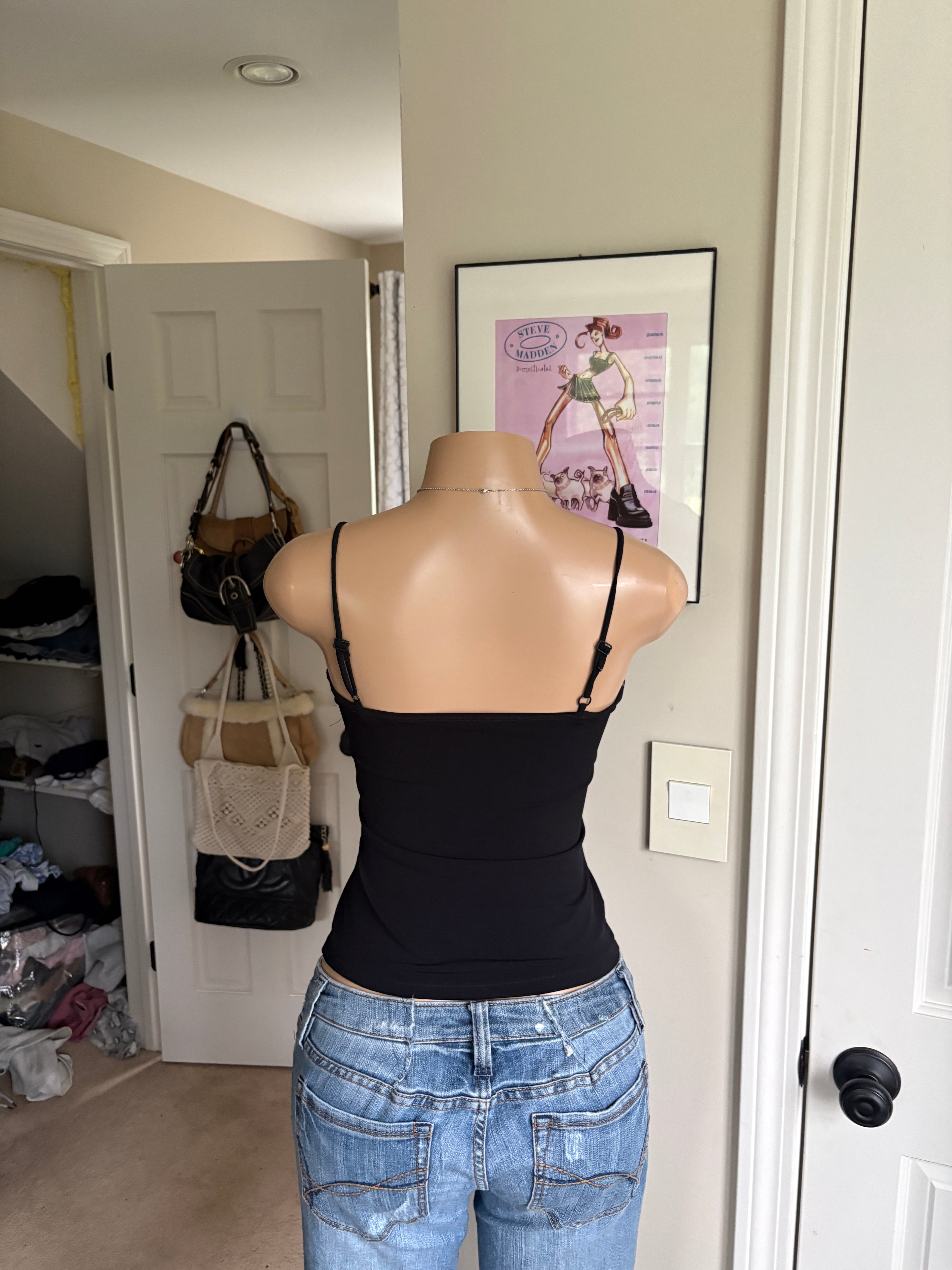 00s black ruffled cami tank (size XS)