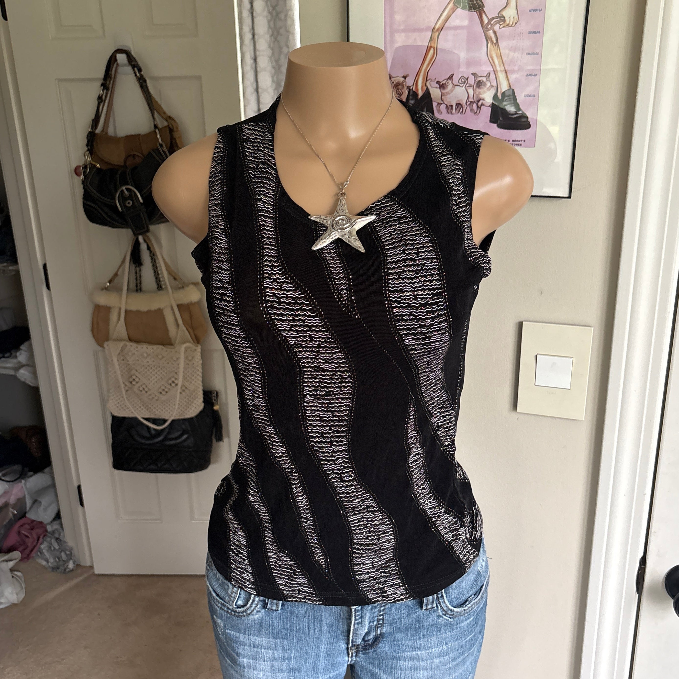 00s zebra abstract black tank top (size L)