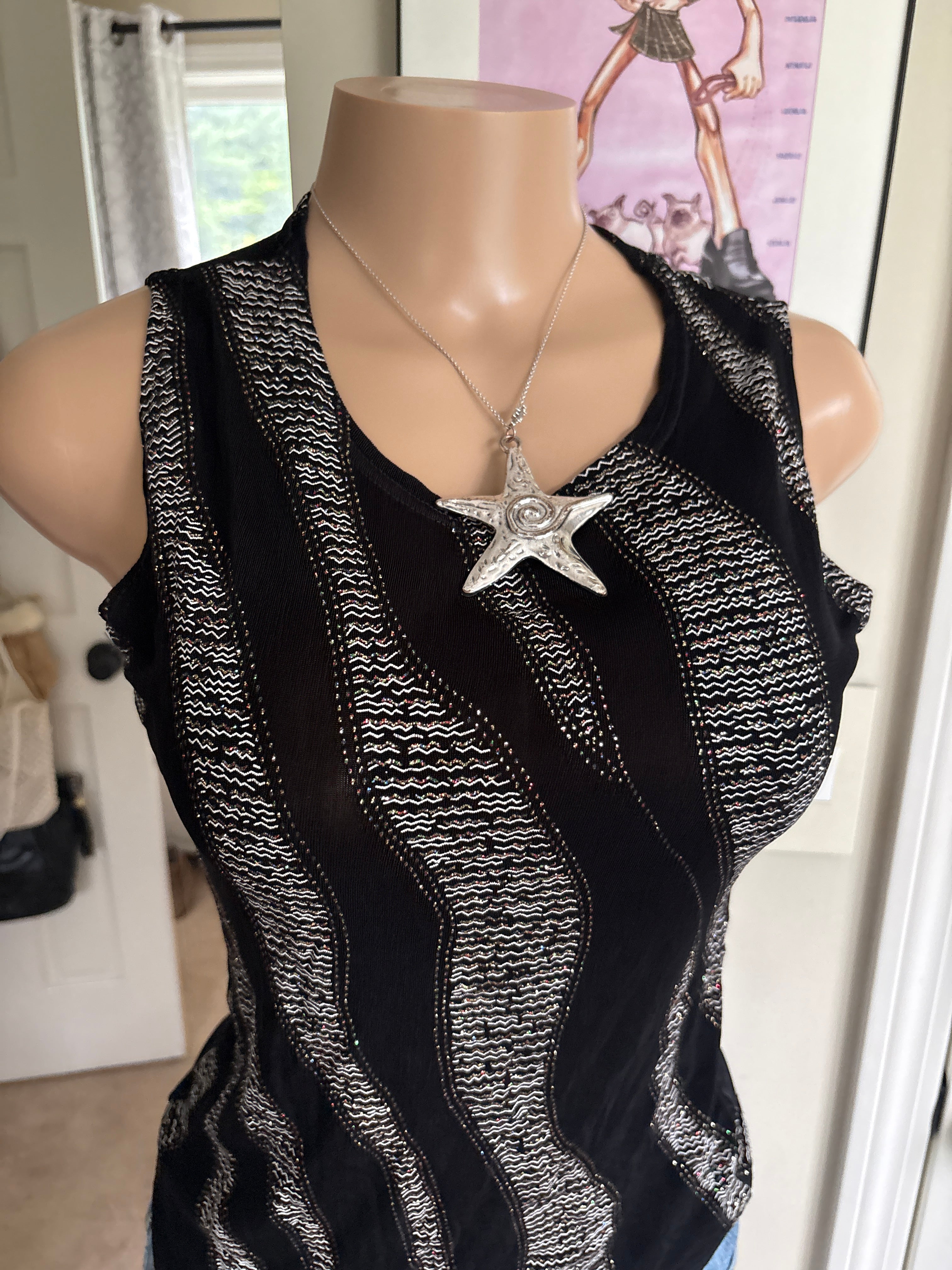 00s zebra abstract black tank top (size L)