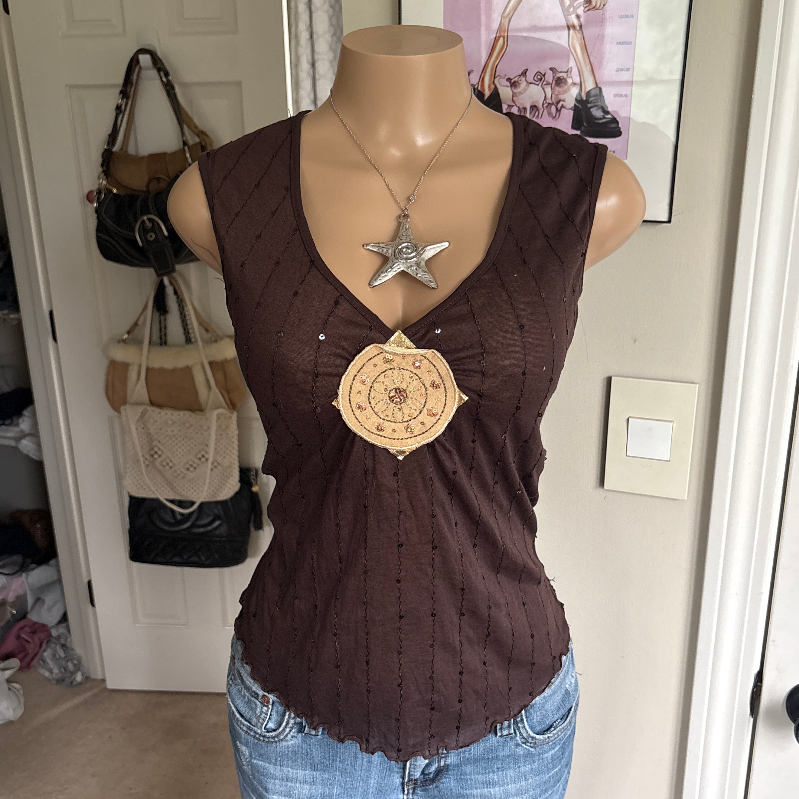 00s boho brown medallion tank top (size S/M)