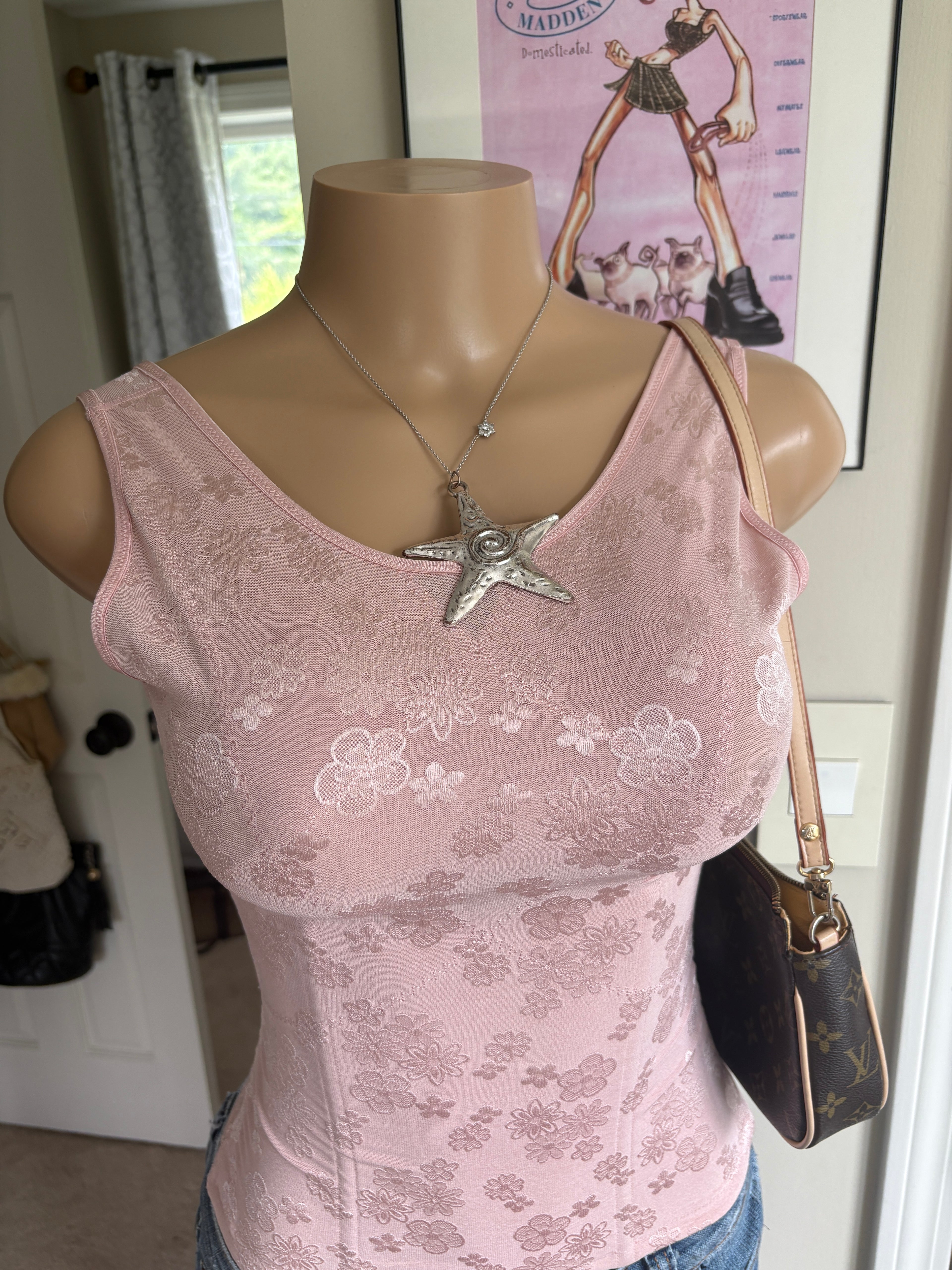 00s pink floral corset tank top (size XS)