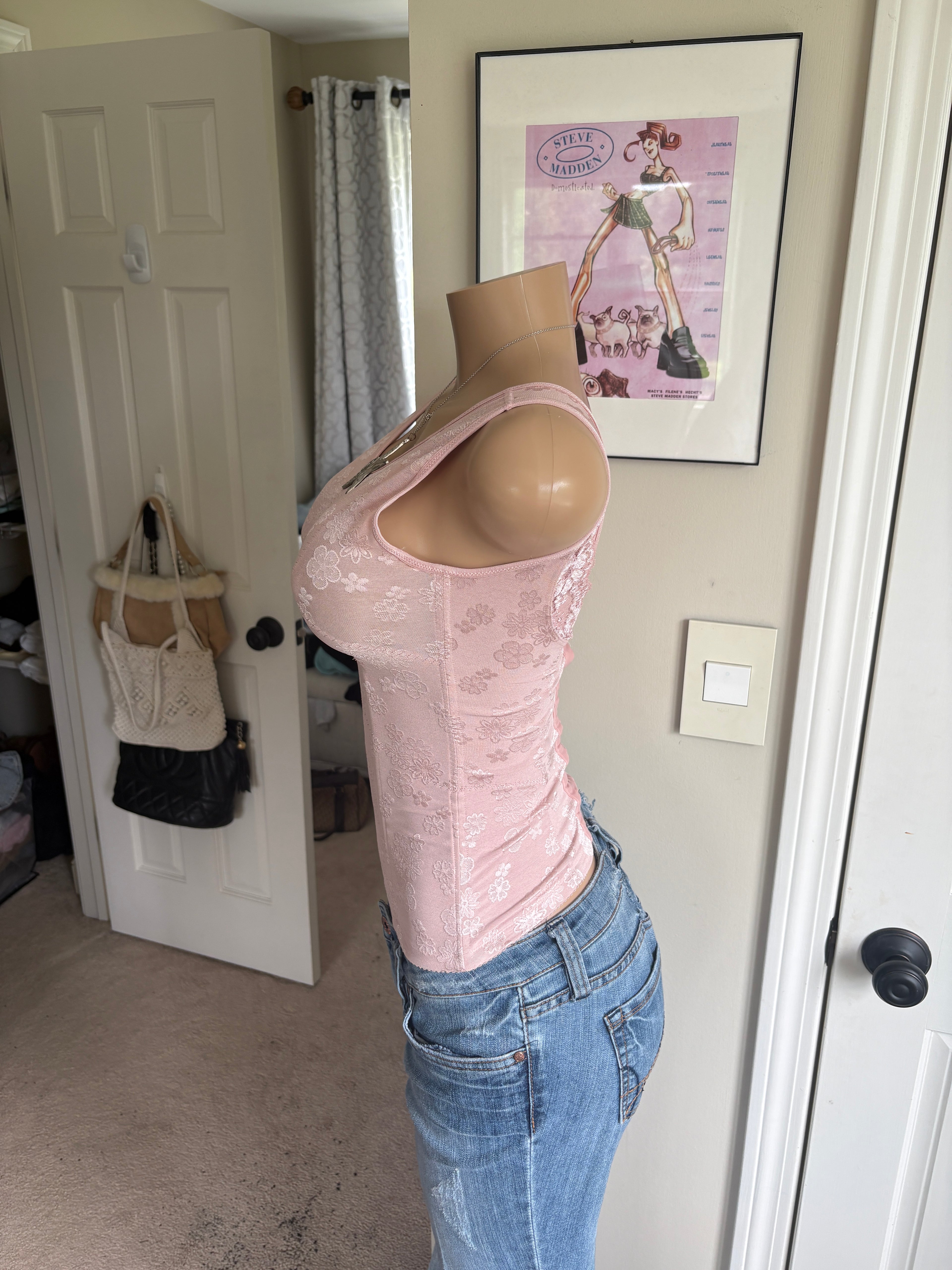 00s pink floral corset tank top (size XS)