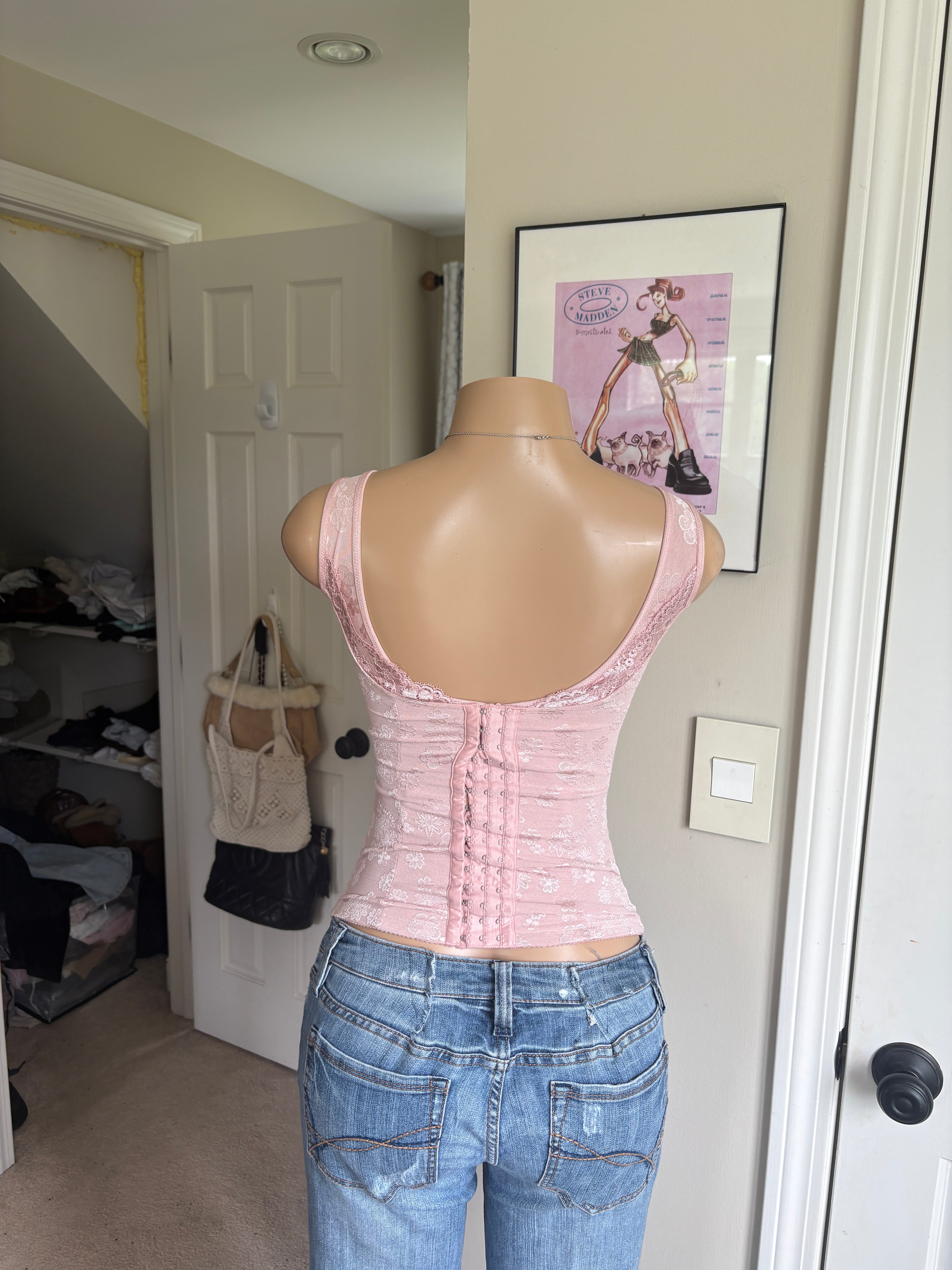 00s pink floral corset tank top (size XS)