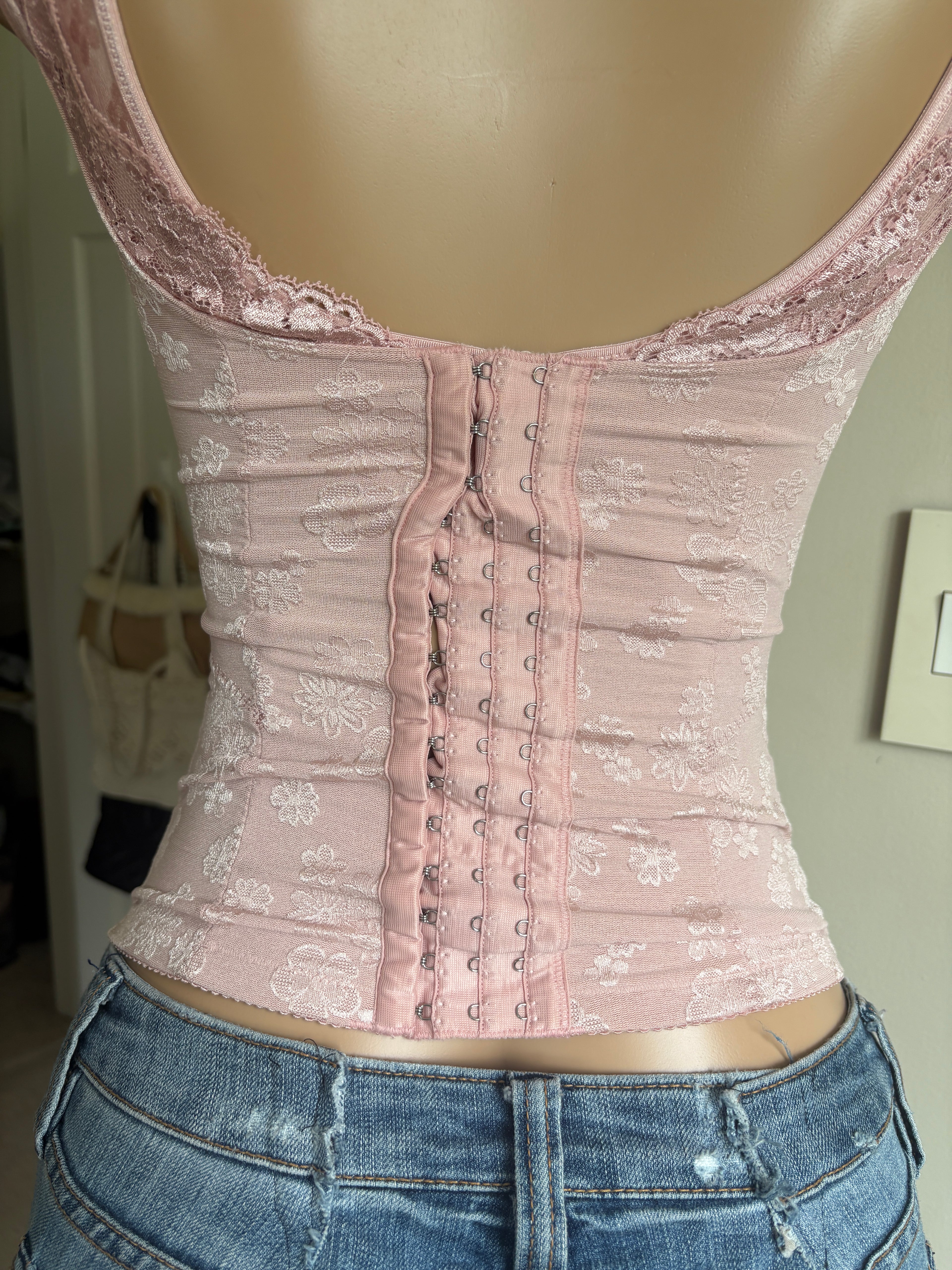 00s pink floral corset tank top (size XS)