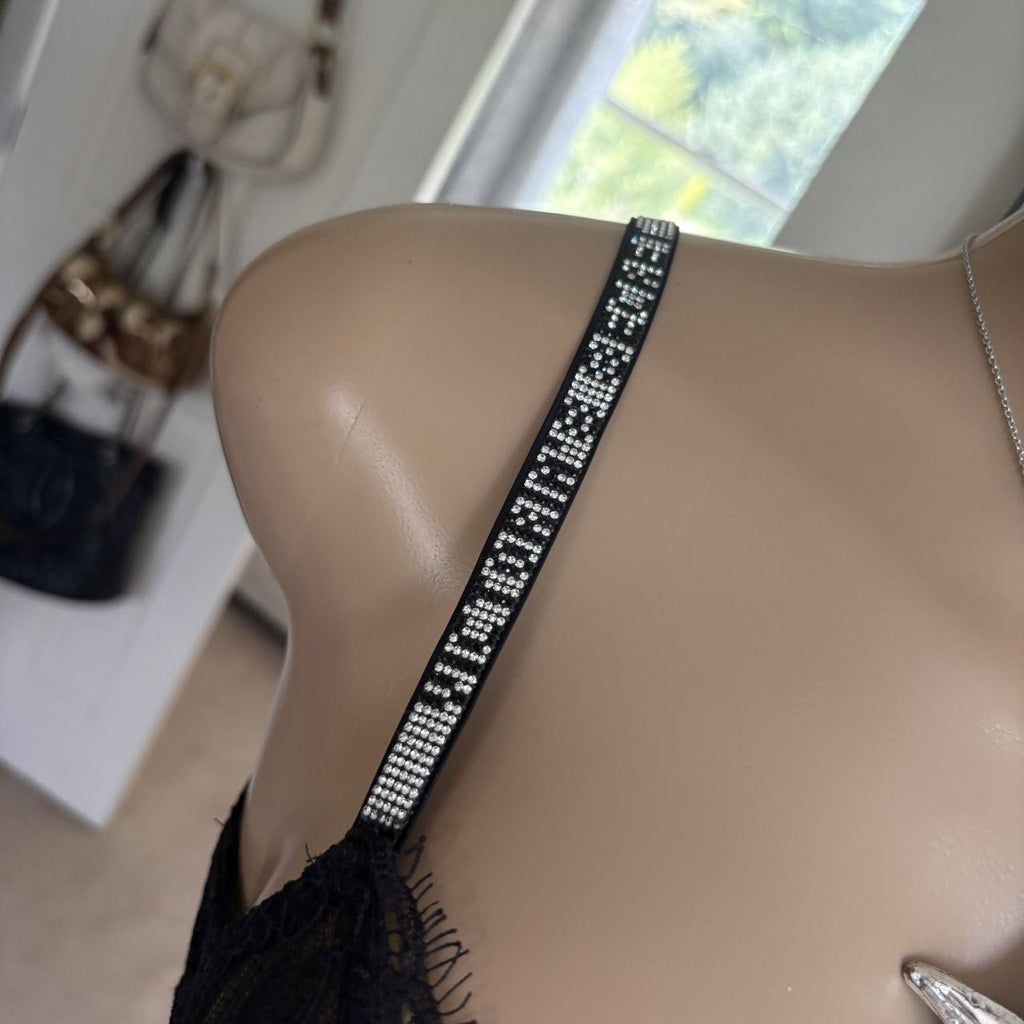 Y2K 2000s Victoria’s Secret Black Lace mcbling strap Corset Bustier Top