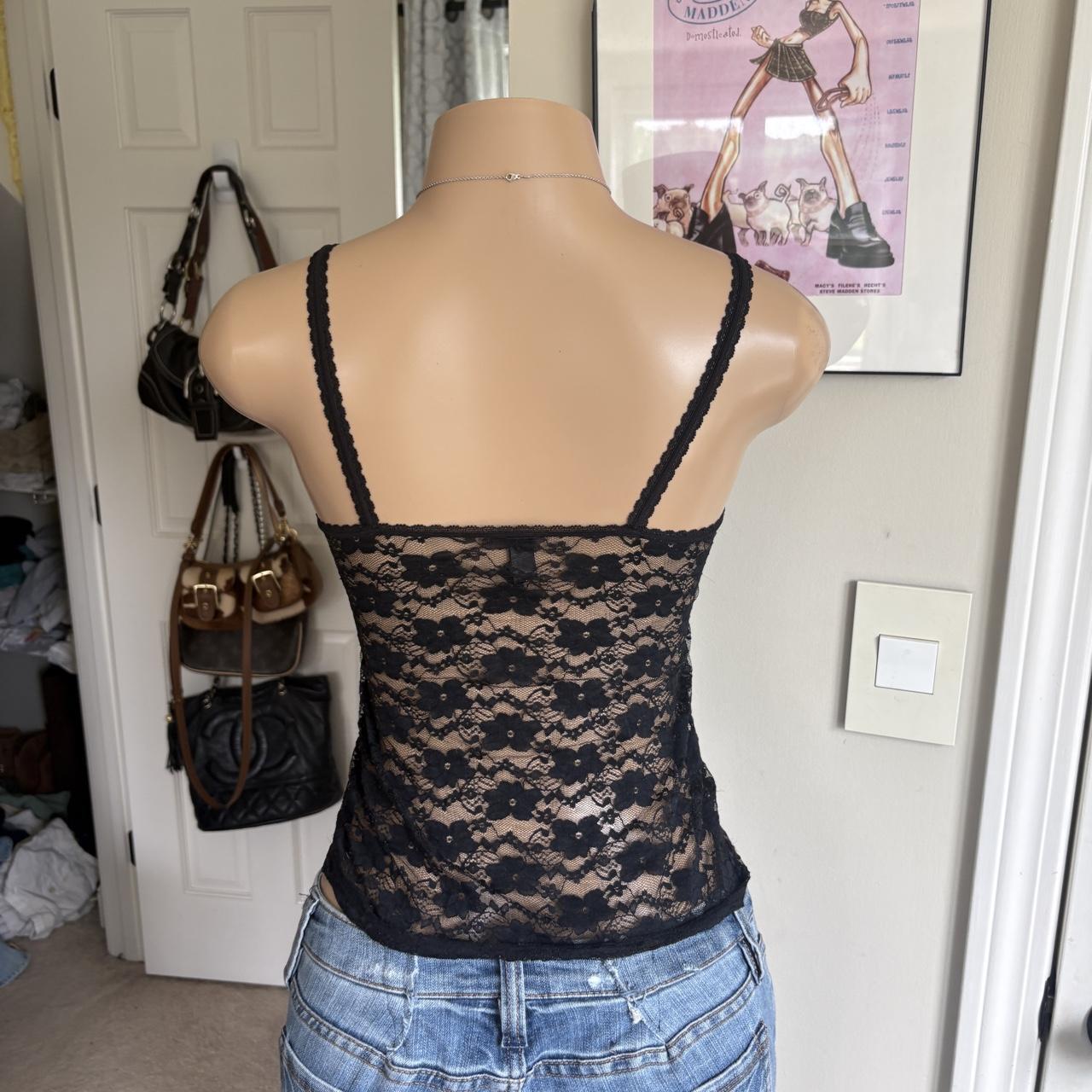y2k 2000s black sheer floral lace cami top
