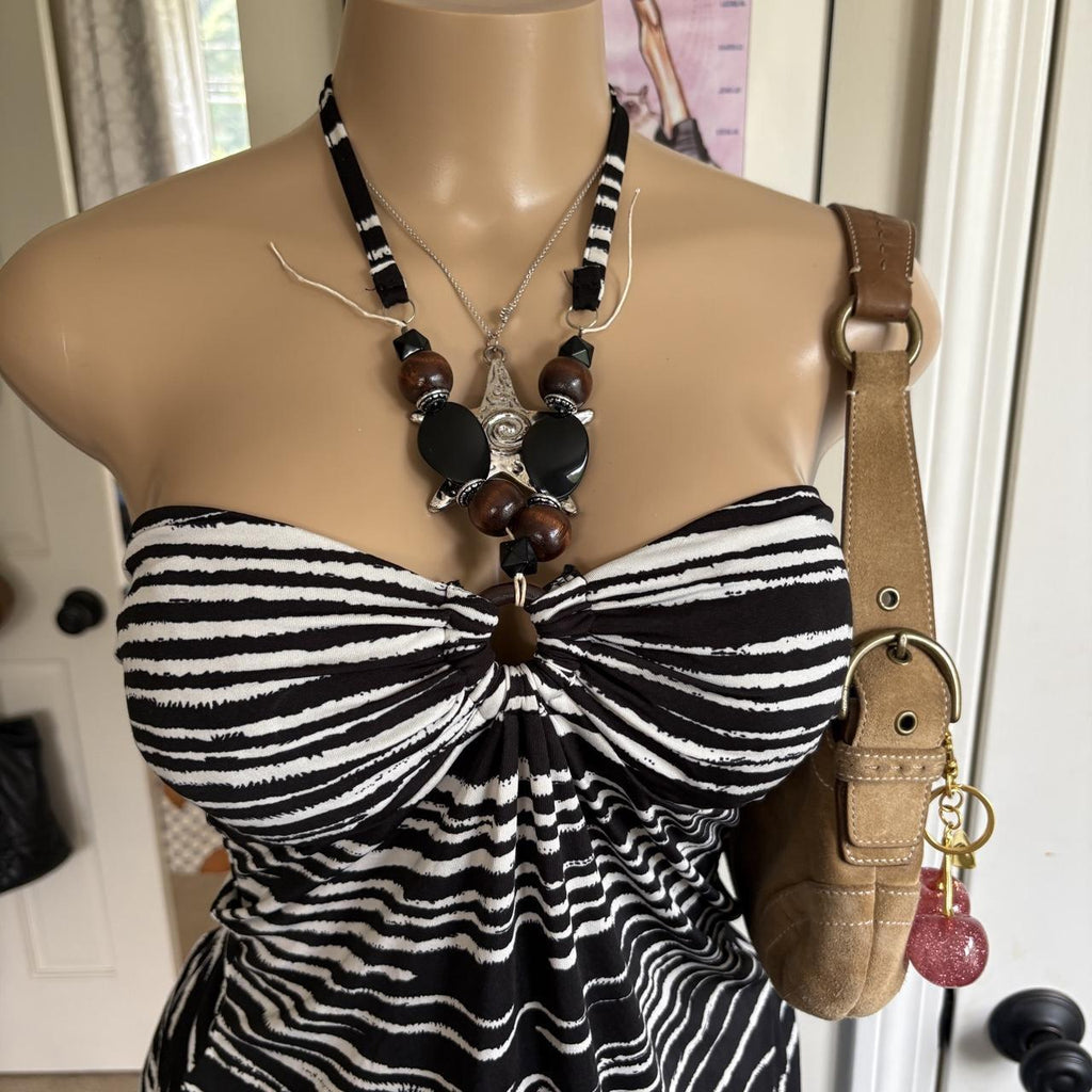 y2k 2000s zebra print beaded halter top