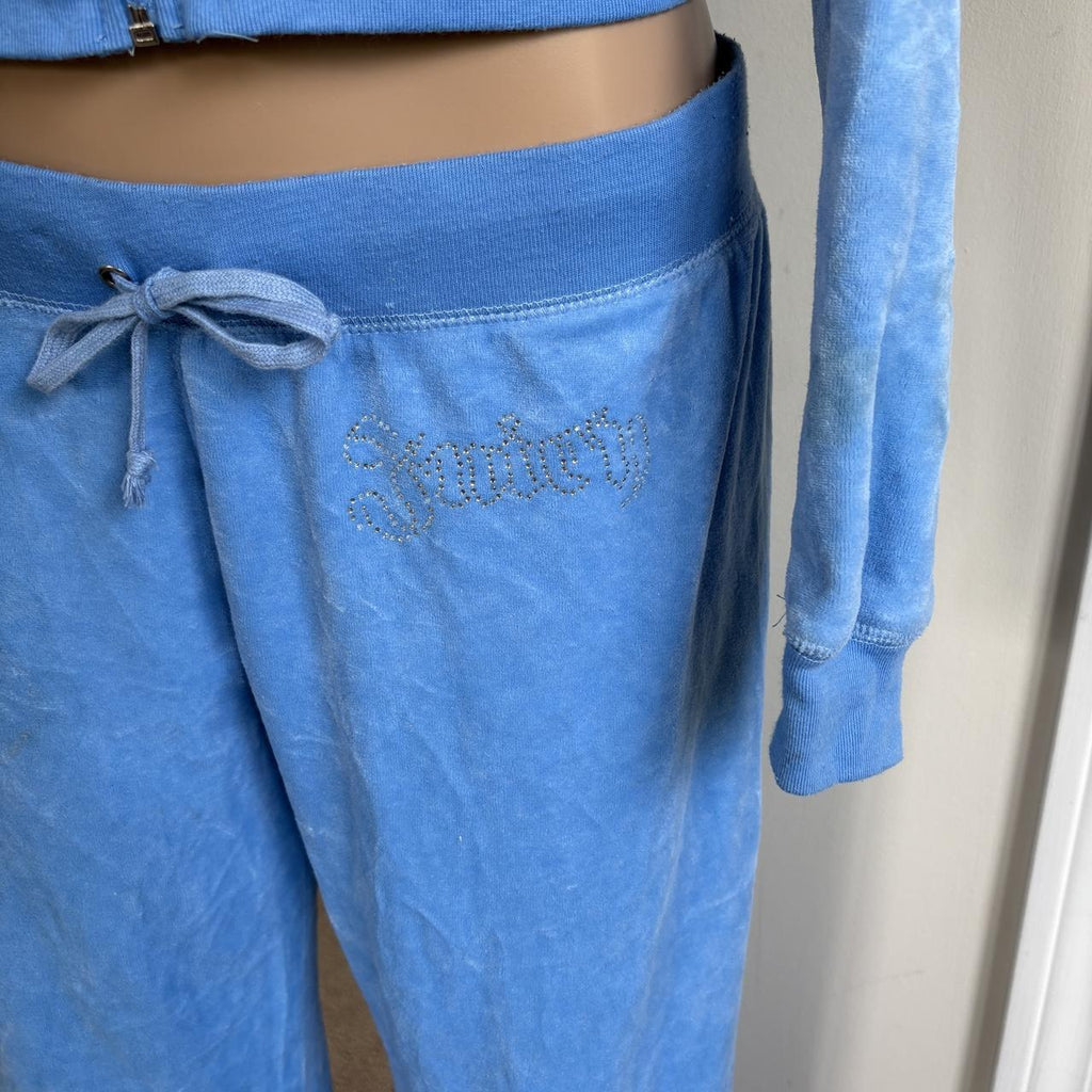 y2k vintage Juicy Couture blue velour rhinestone tracksuit set
