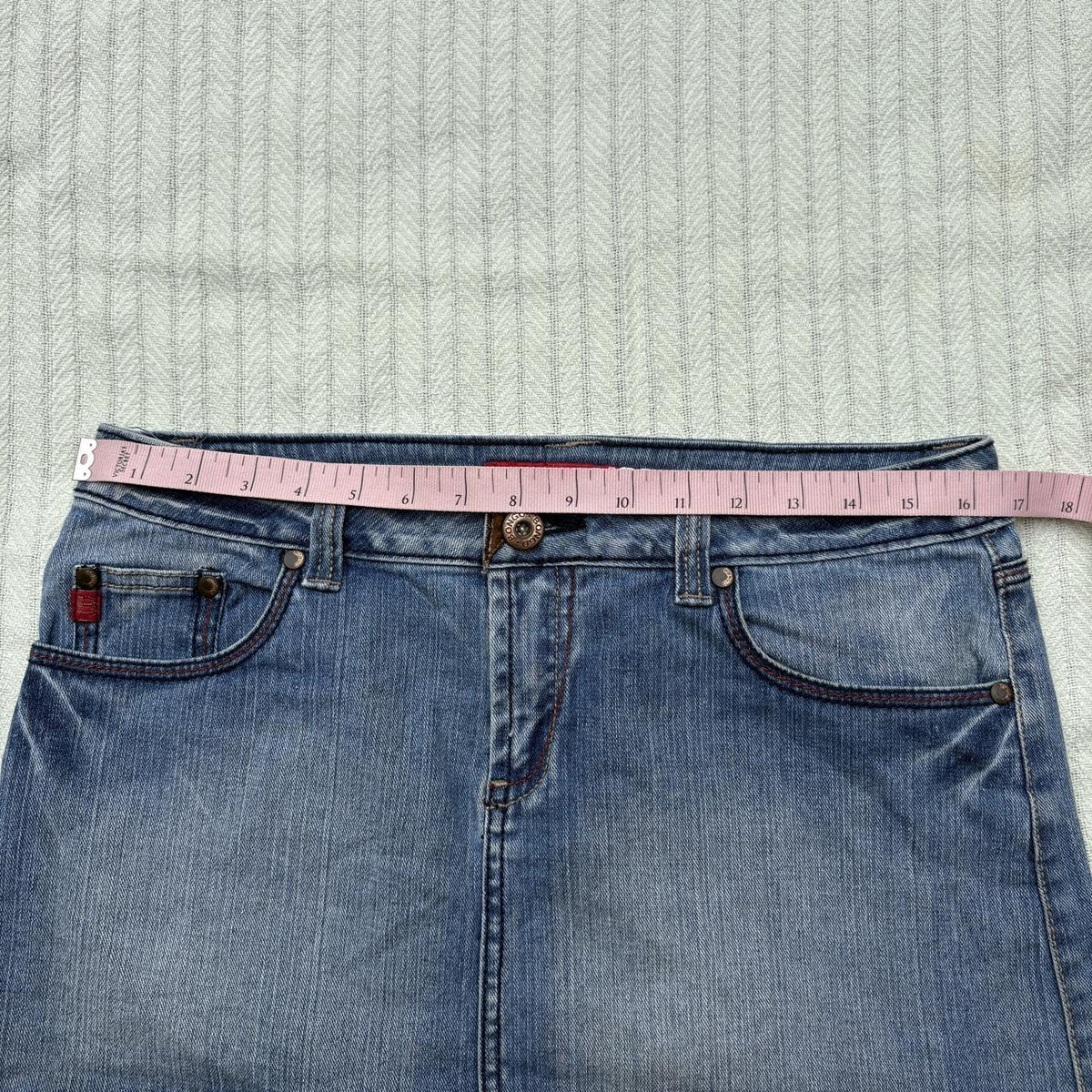 y2k 2000s bongo embroidered pocket denim micro mini skirt
