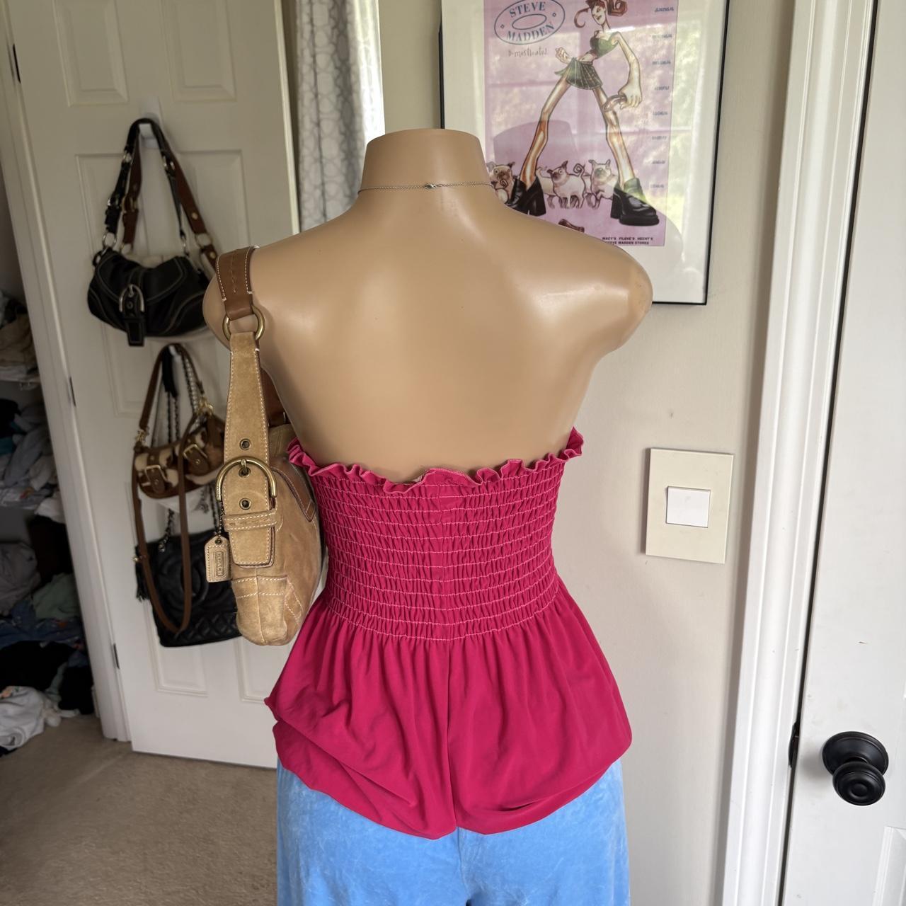 y2k 2000s hot pink smocked handkerchief bandeau top