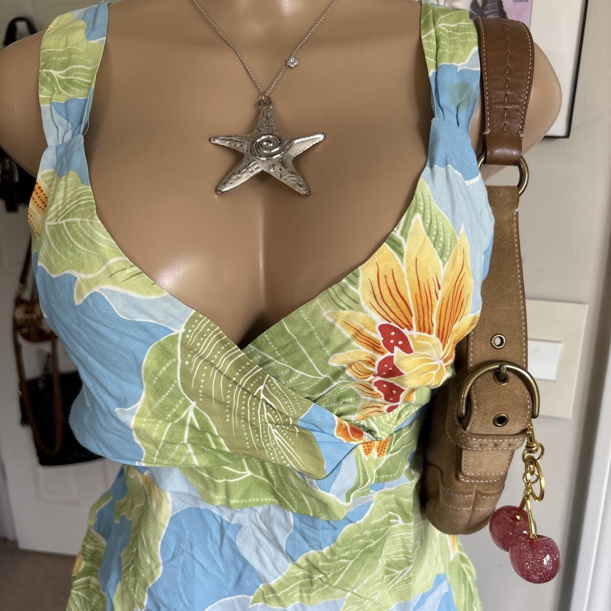 y2k 2000s blue tropical floral wrap tank top