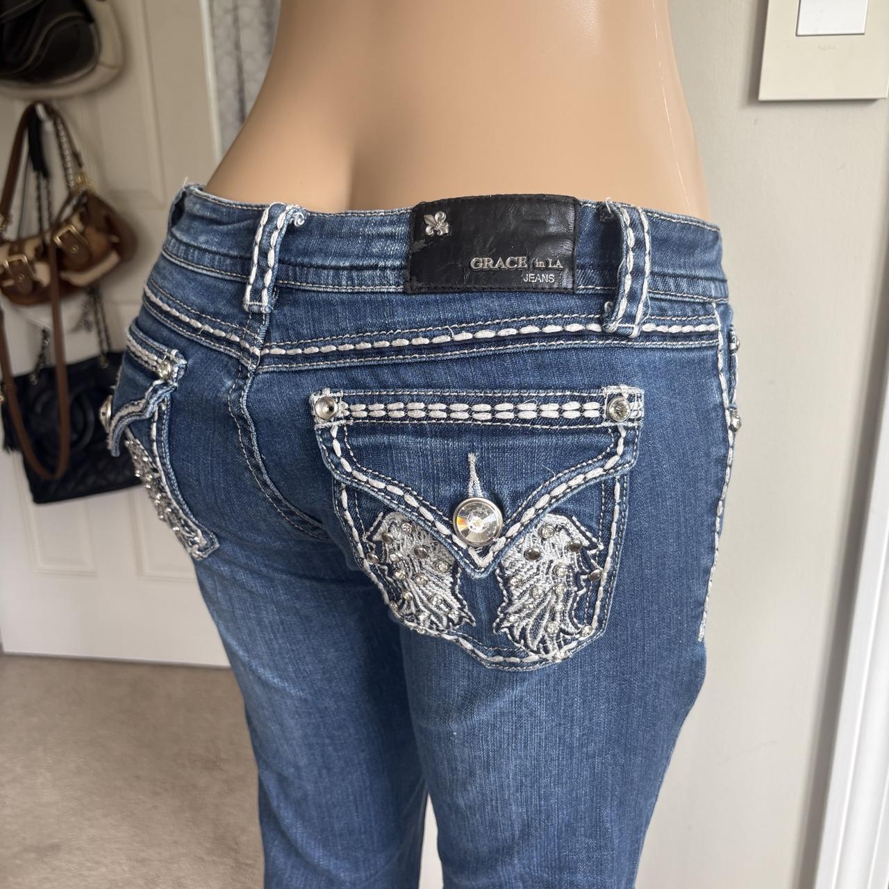 y2k 2000s mcbling angel wing rhinestone pocket low rise jeans