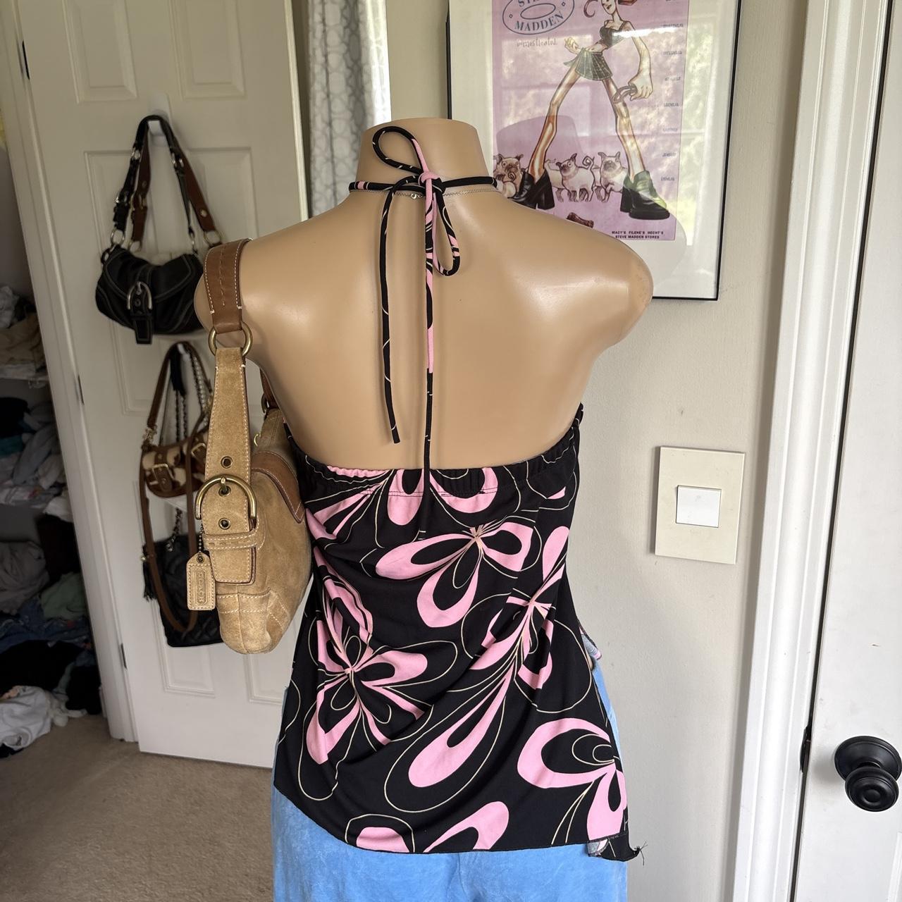 y2k 2000s black pink retro floral halter top