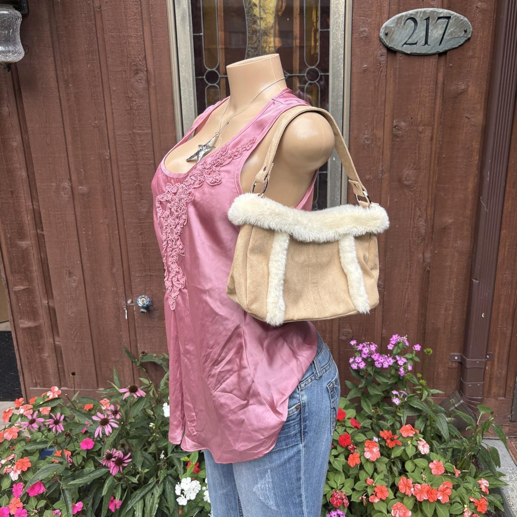 Y2K 2000s fairy Pink Satin Ruffle tank Top