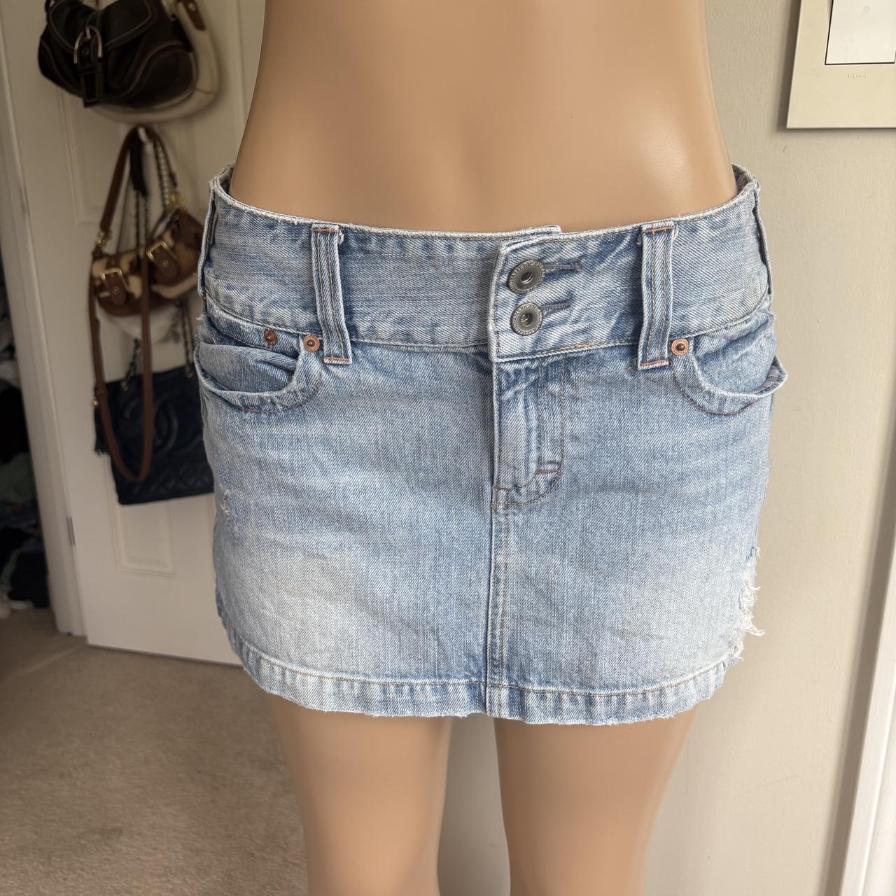 y2k 2000s American eagle light wash low rise denim micro mini skirt