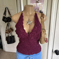 y2k 2000s burgundy lace plunging halter top