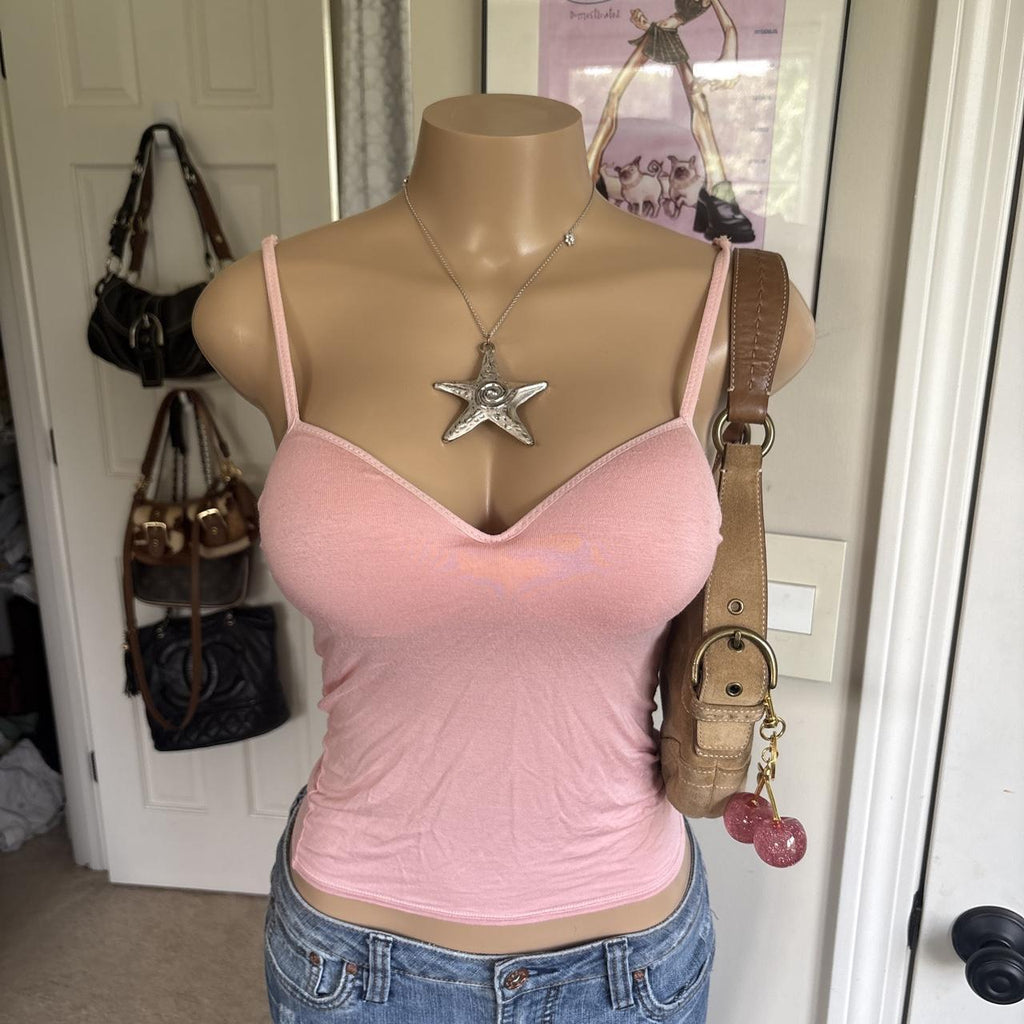 Y2K 2000s Baby Pink Fitted padded Cami Tank Top