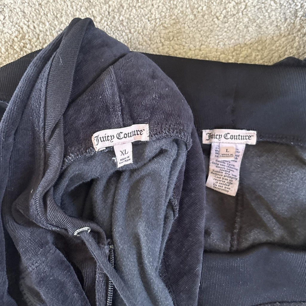 Y2K 2000s Juicy Couture Black Velour Rhinestone Tracksuit Set
