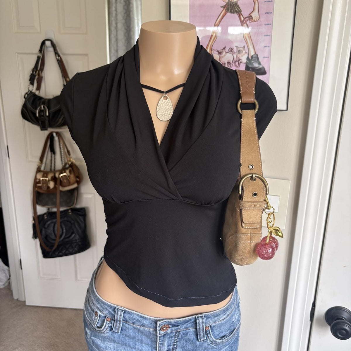 y2k 2000s A Byer Grunge black draped v neck going out top