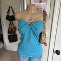 y2k 2000s turquoise tie front strapless top