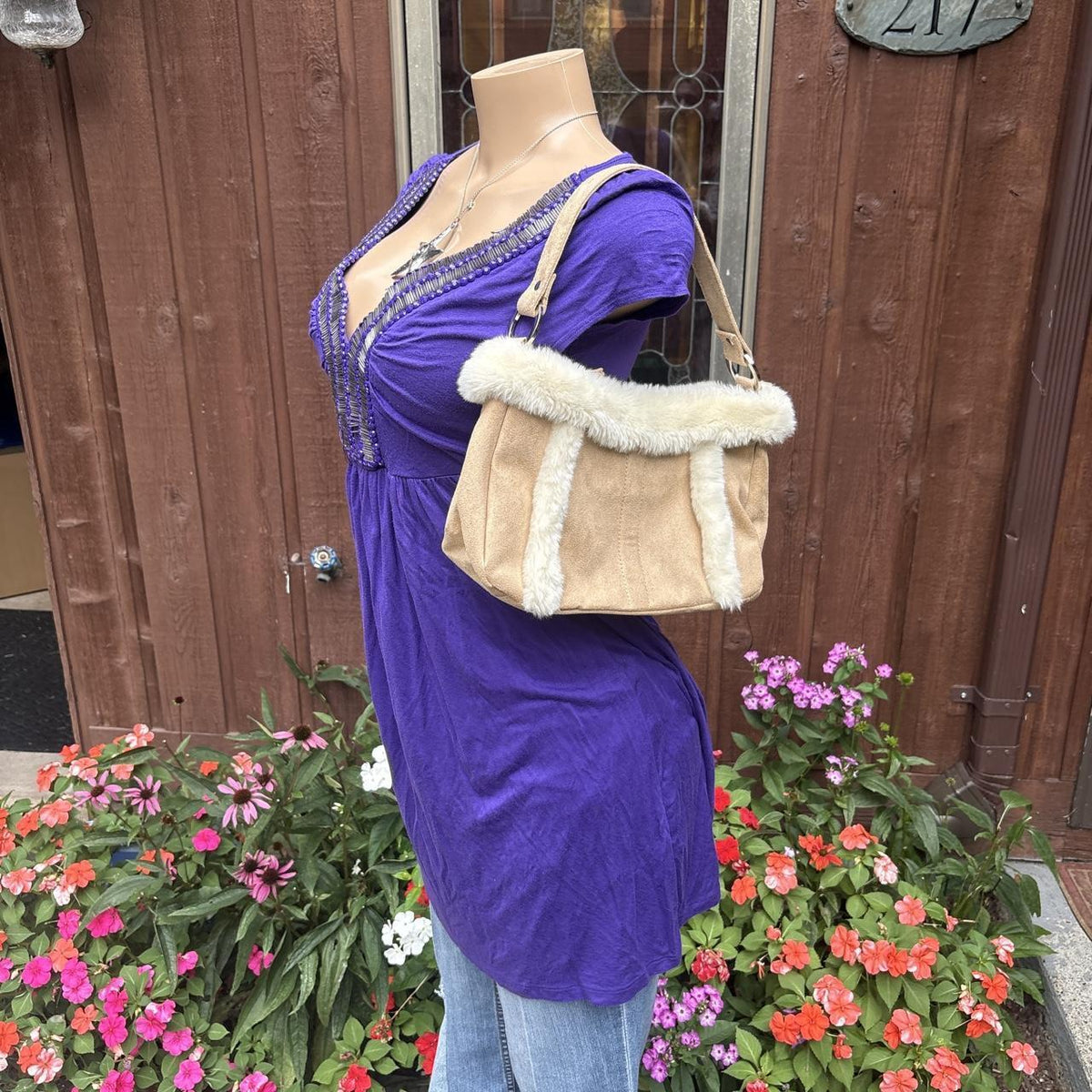 y2k 2000s purple beaded deep v babydoll tunic top